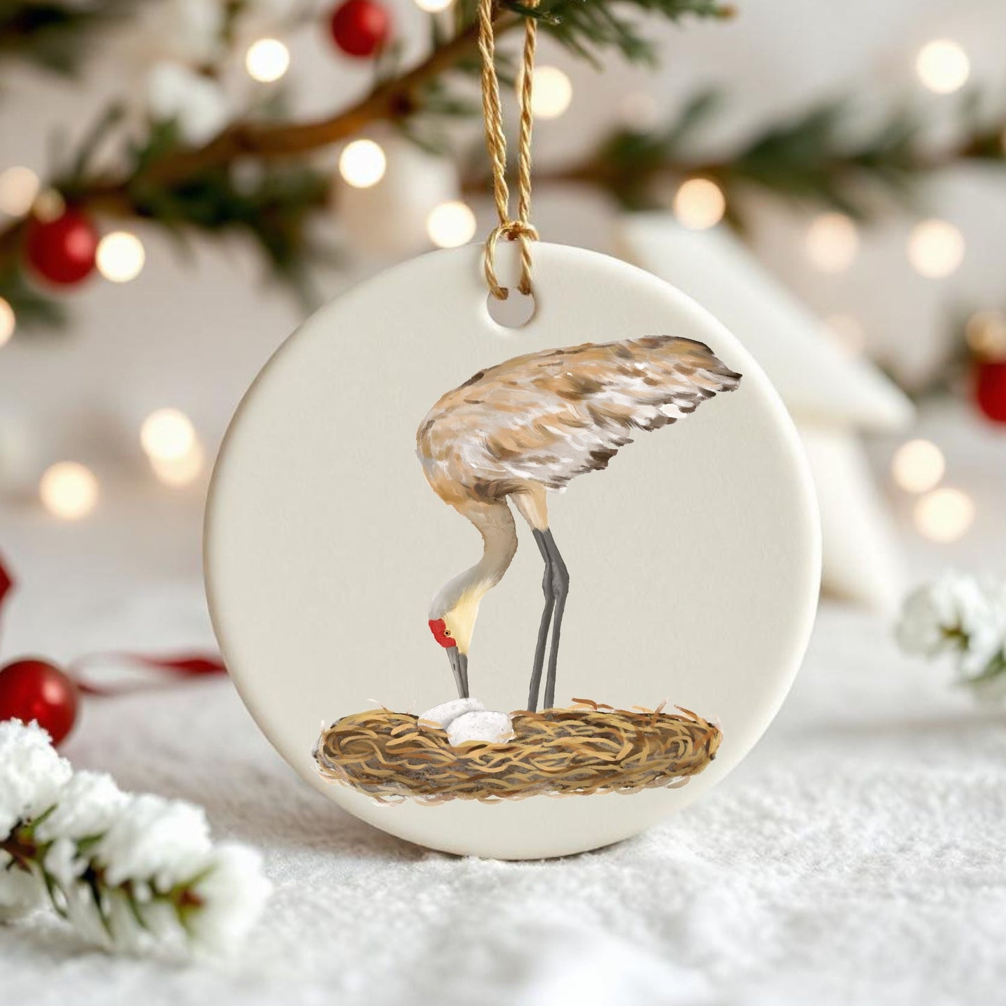 Sandhill Crane Ceramic Ornament - MerikaArt