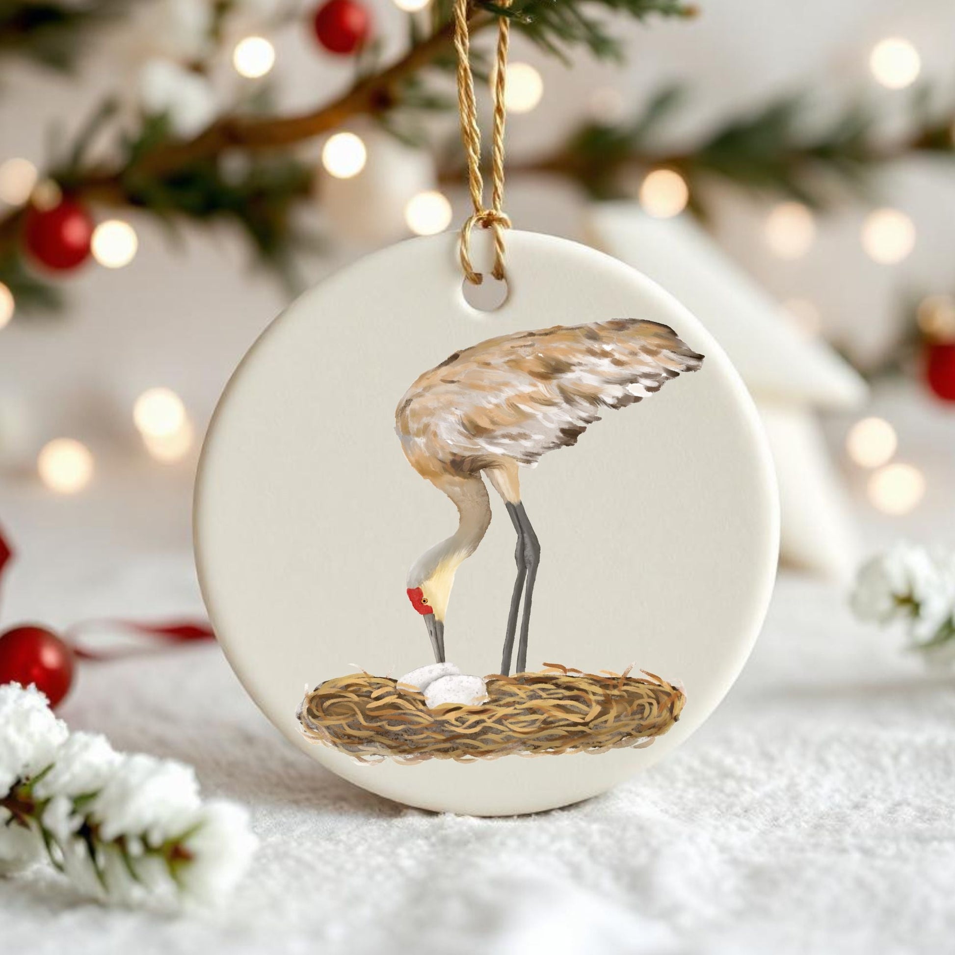 Sandhill Crane Ceramic Ornament - MerikaArt