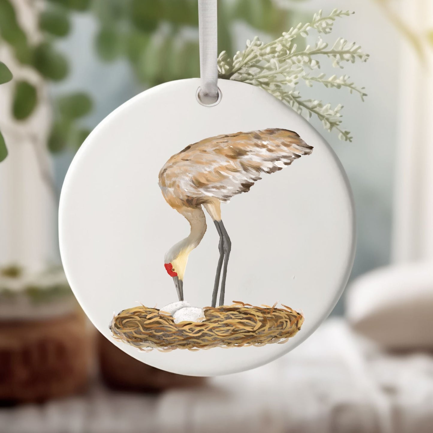 Sandhill Crane Ceramic Ornament - MerikaArt