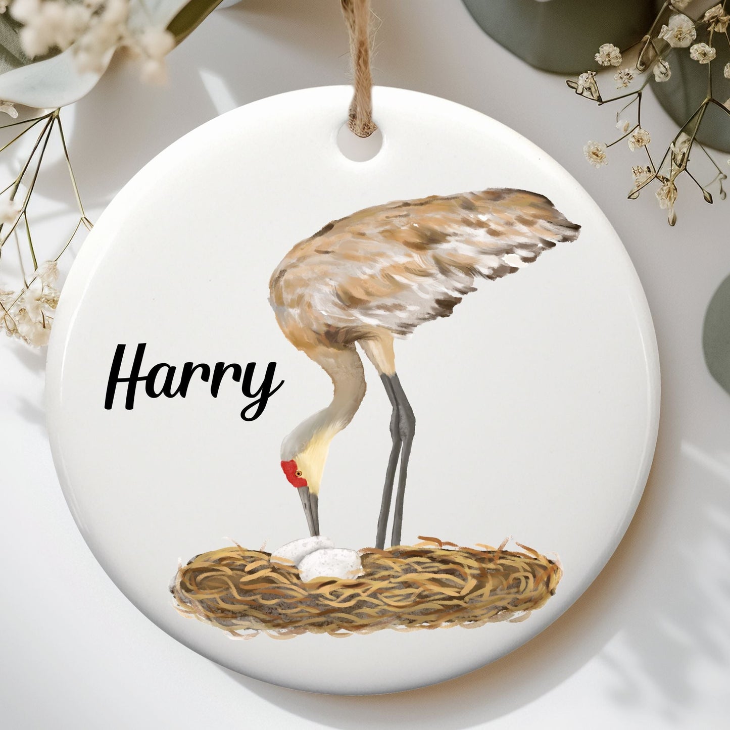 Sandhill Crane Ceramic Ornament - MerikaArt
