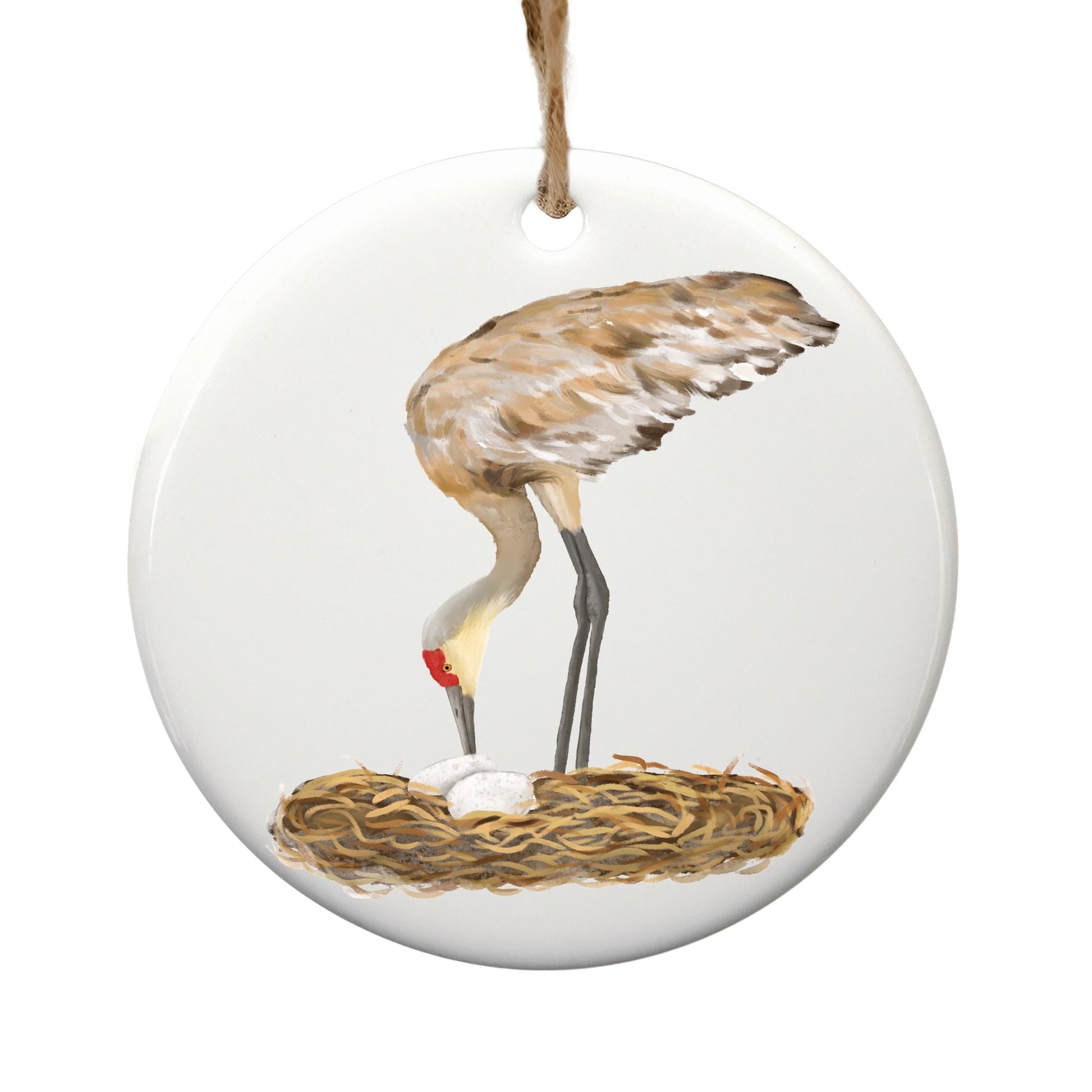 Sandhill Crane Ceramic Ornament - MerikaArt