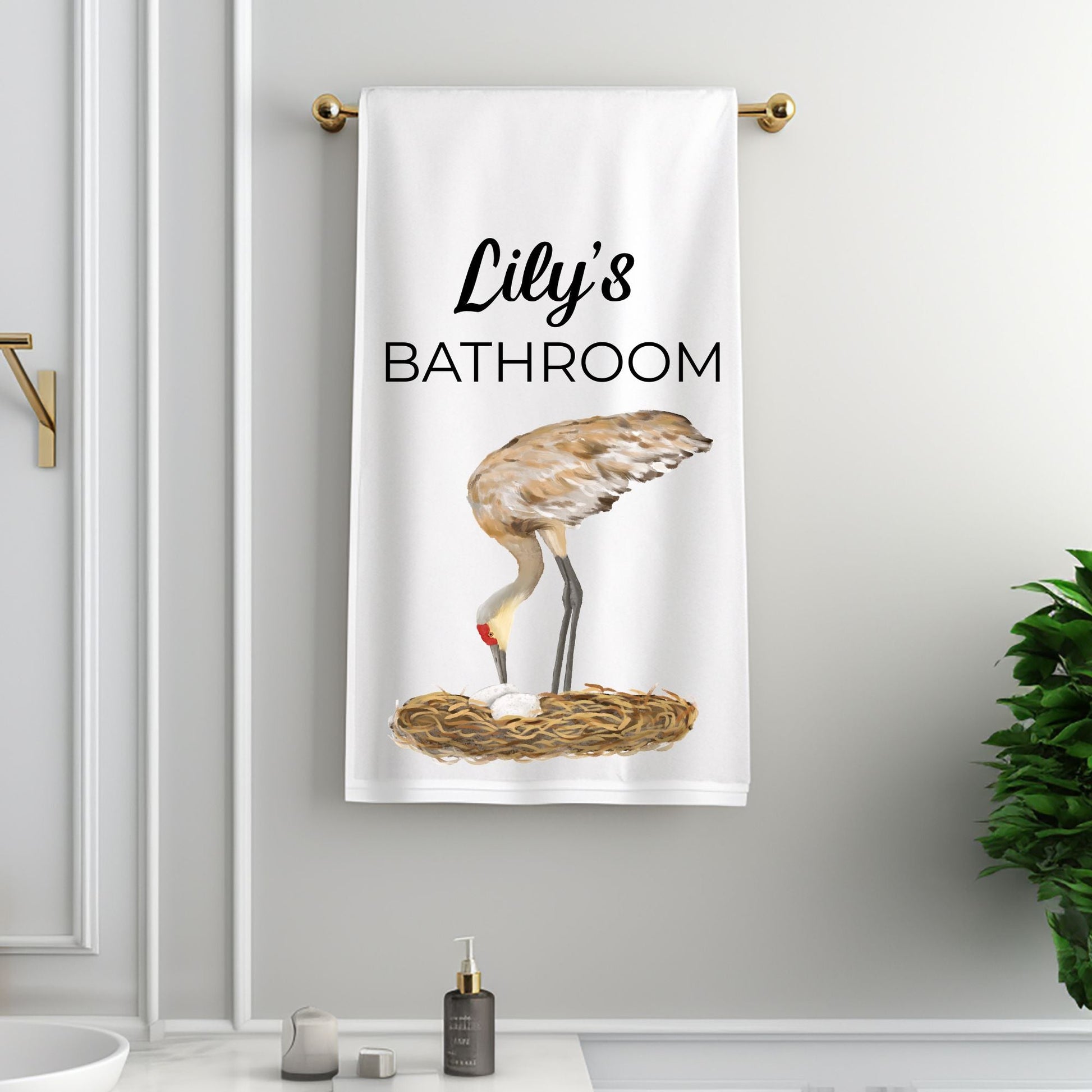 Sandhill Crane with Nest Bathroom Towel - MerikaArt