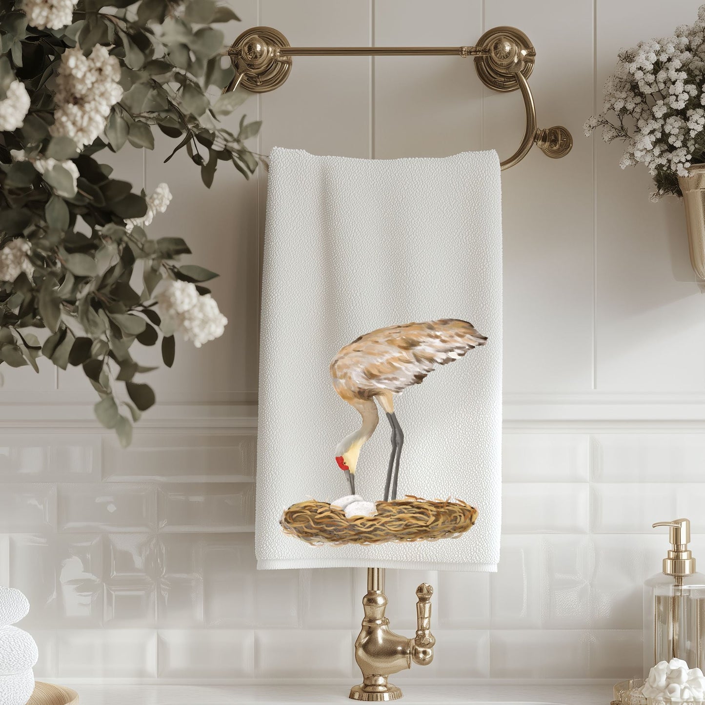 Sandhill Crane with Nest Bathroom Towel - MerikaArt