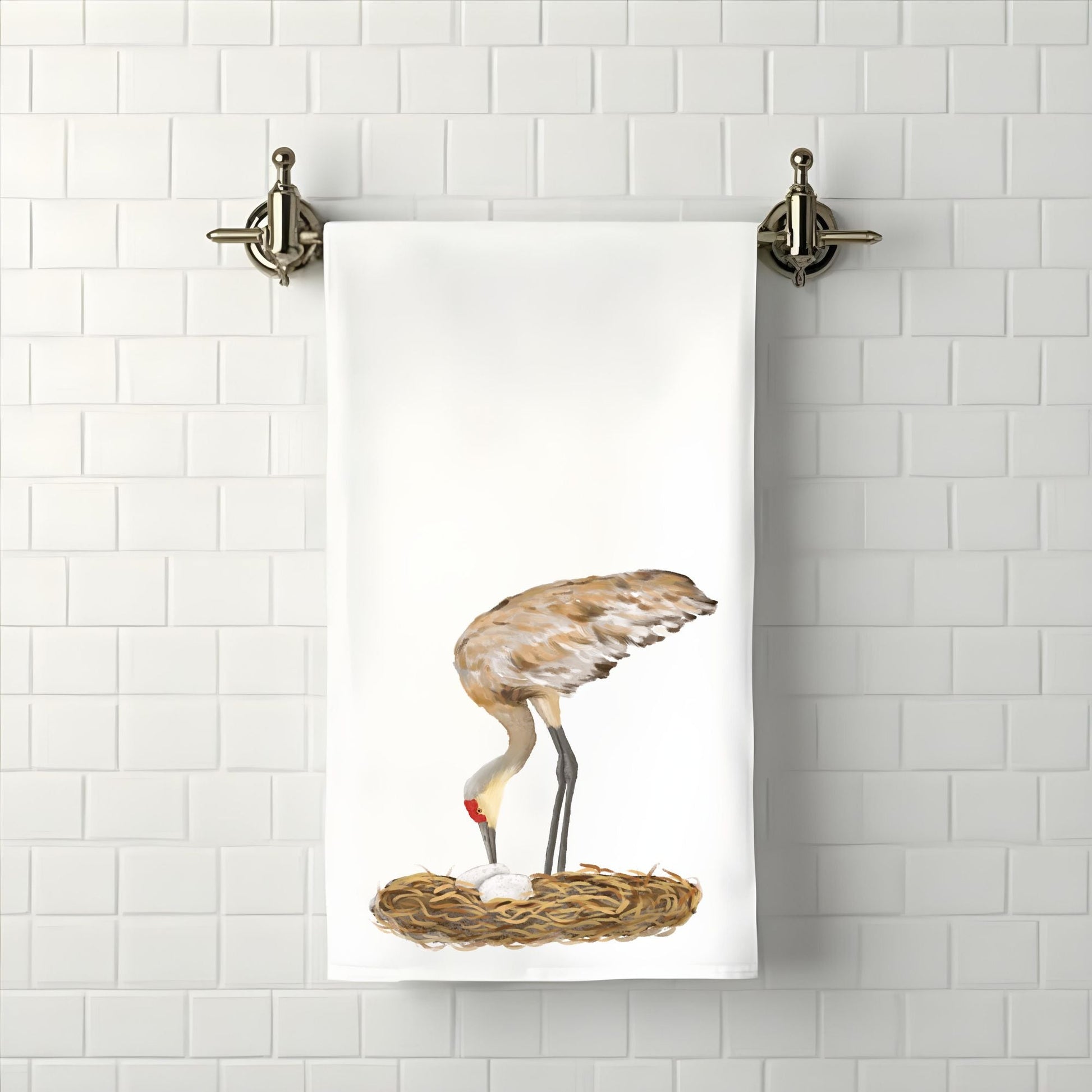 Sandhill Crane with Nest Bathroom Towel - MerikaArt