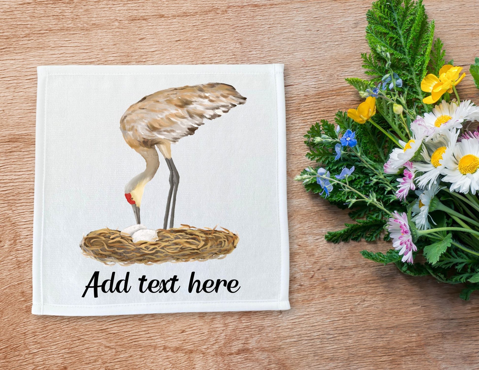 Sandhill Crane with Nest Bird Washcloth - MerikaArt