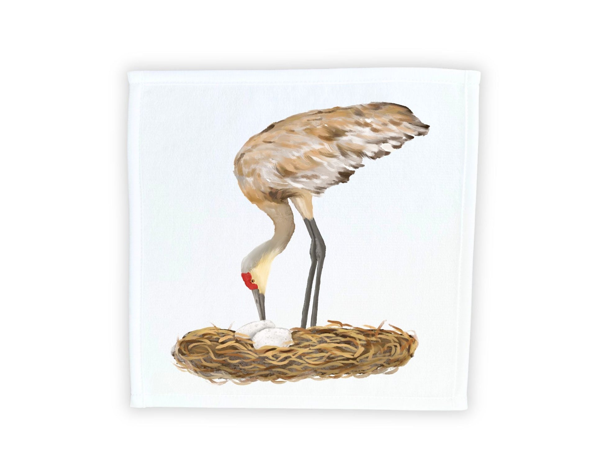 Sandhill Crane with Nest Bird Washcloth - MerikaArt