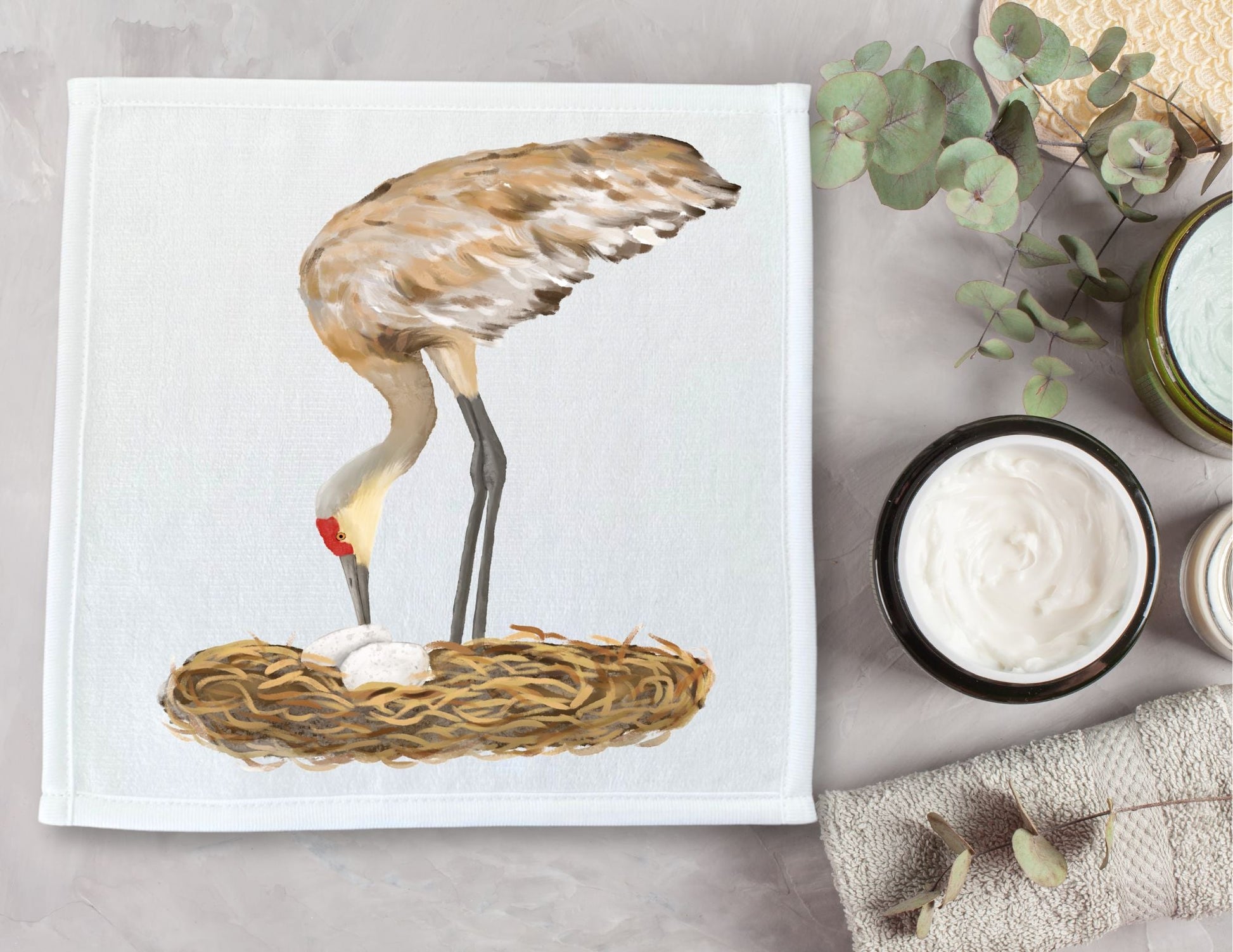 Sandhill Crane with Nest Bird Washcloth - MerikaArt