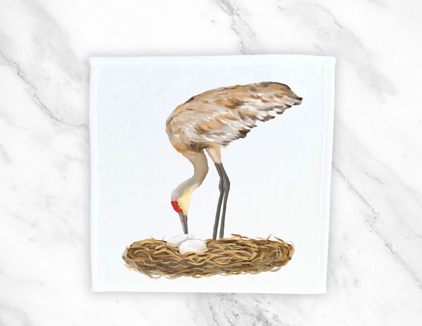 Sandhill Crane with Nest Bird Washcloth - MerikaArt