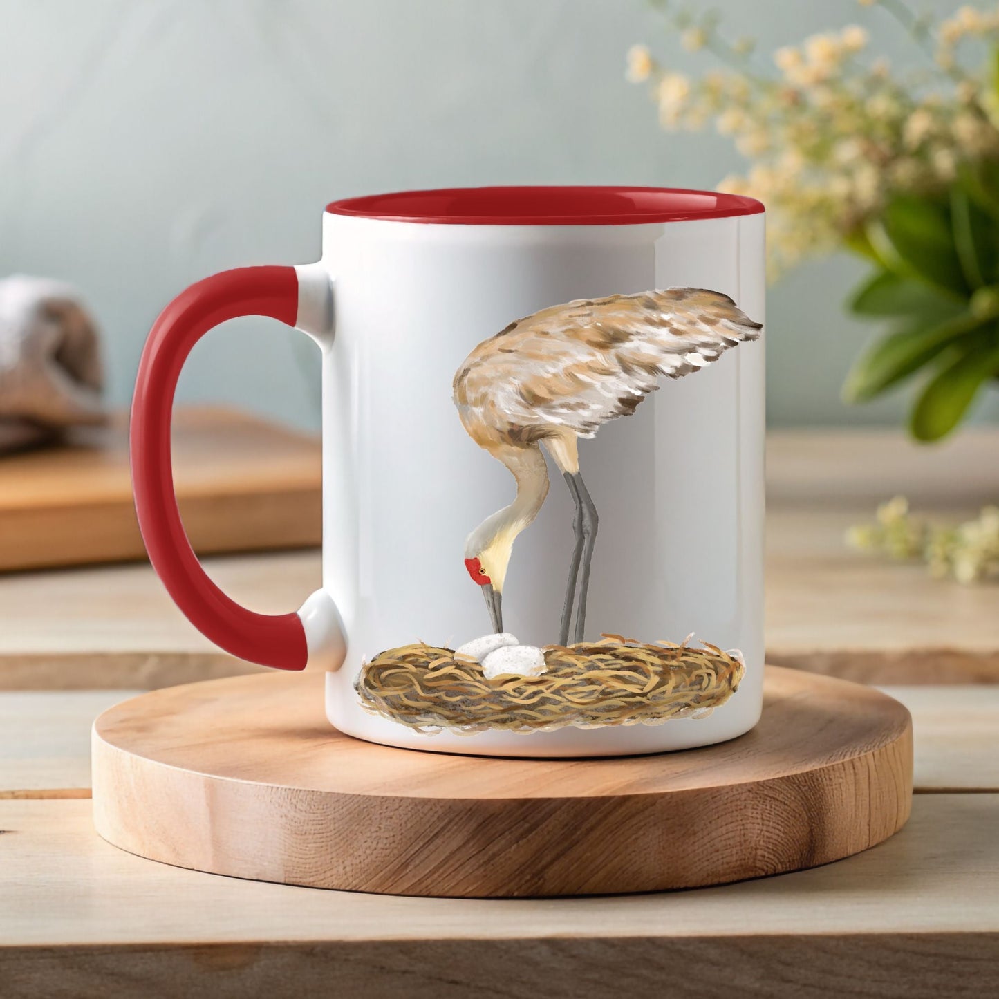 Sandhill Crane with Nest Ceramic Coffee Mug - MerikaArt