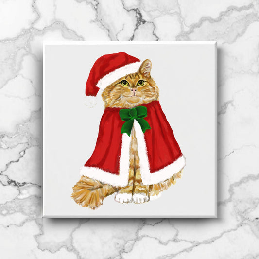 Santa Cat Ceramic Tile - MerikaArt