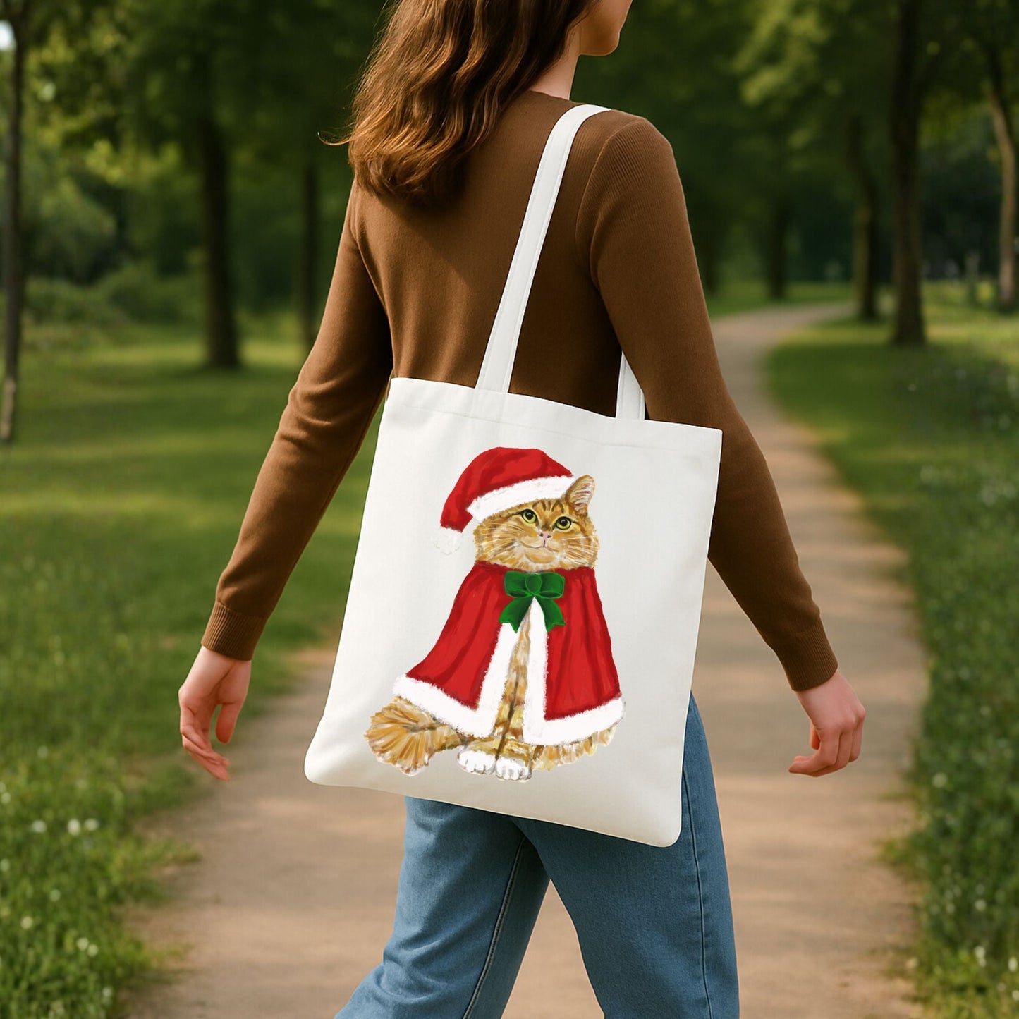 Santa Orange Cat Canvas Tote Bag - MerikaArt