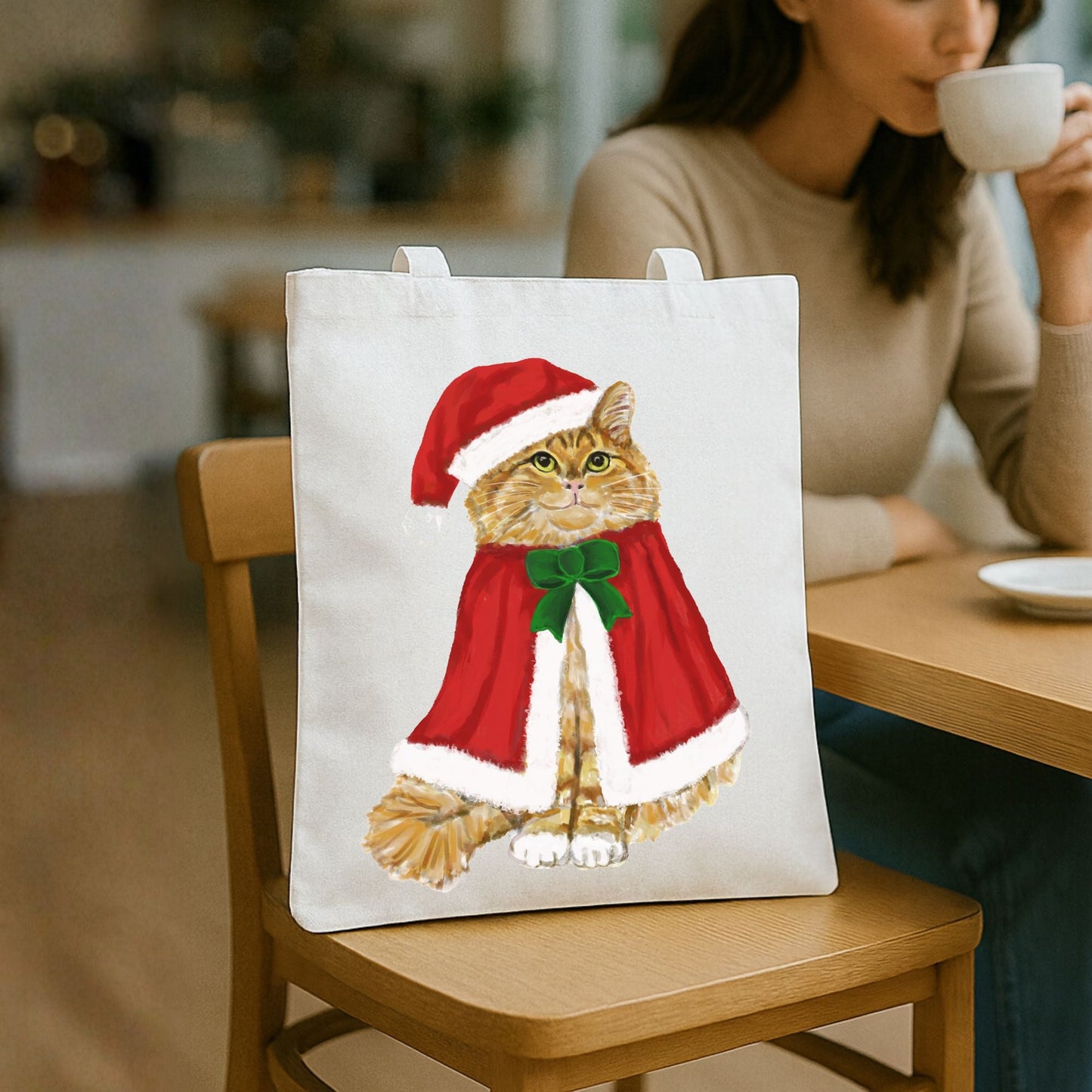 Santa Orange Cat Canvas Tote Bag - MerikaArt