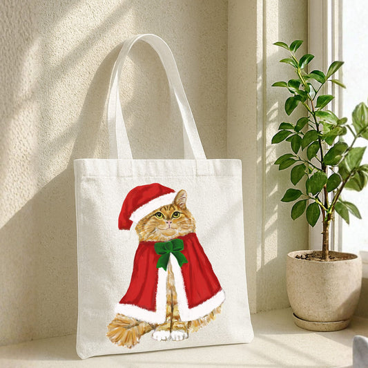 Santa Orange Cat Canvas Tote Bag - MerikaArt