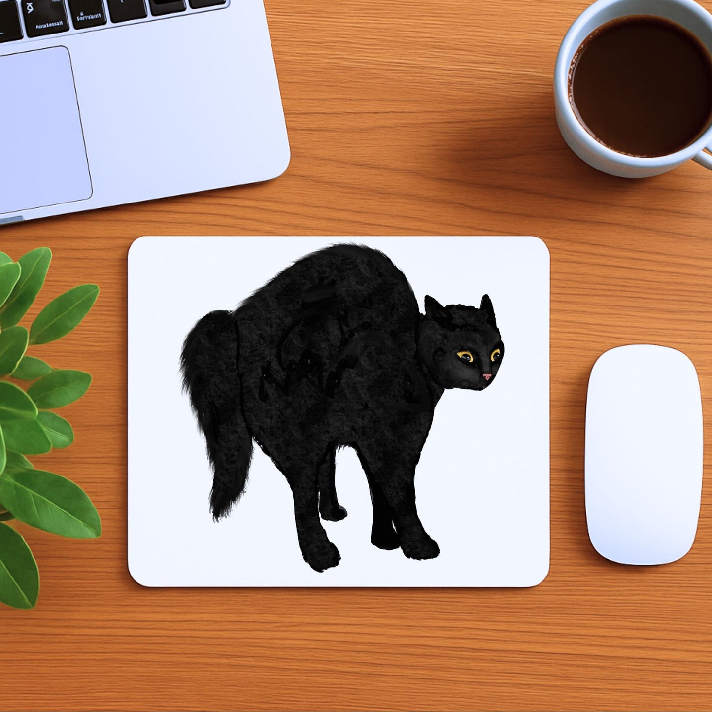 Scared Black Cat Mousepad - MerikaArt