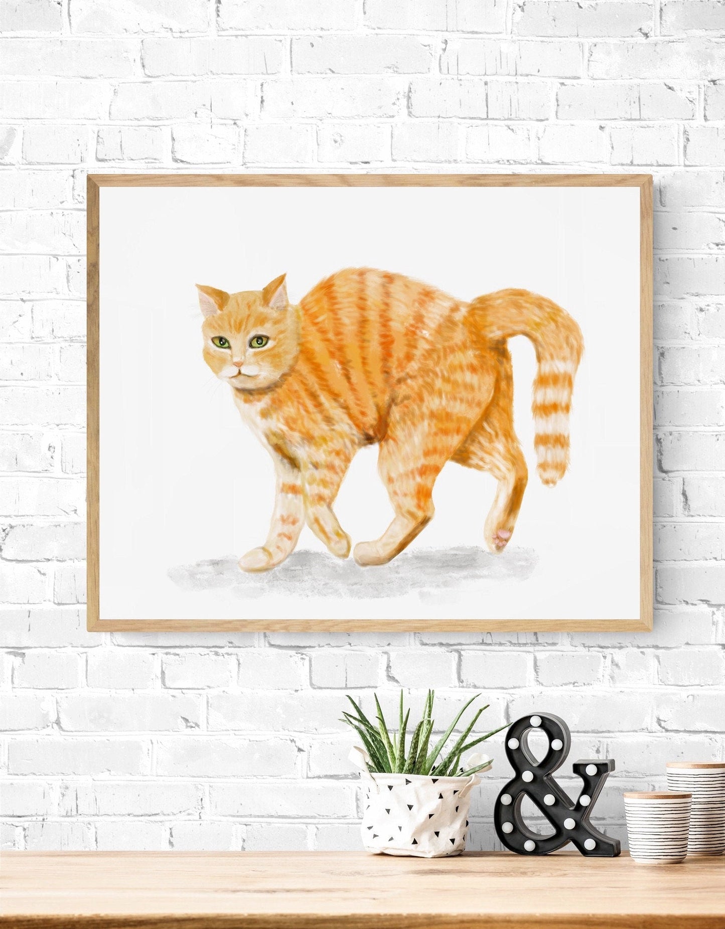 Scared Orange Cat Print, Halloween Tabby Cat Artwork, Feral Cat Drawing, Cat Illustration, Defensive Ginger Cat Painting, Holiday Wall Art - MerikaArt