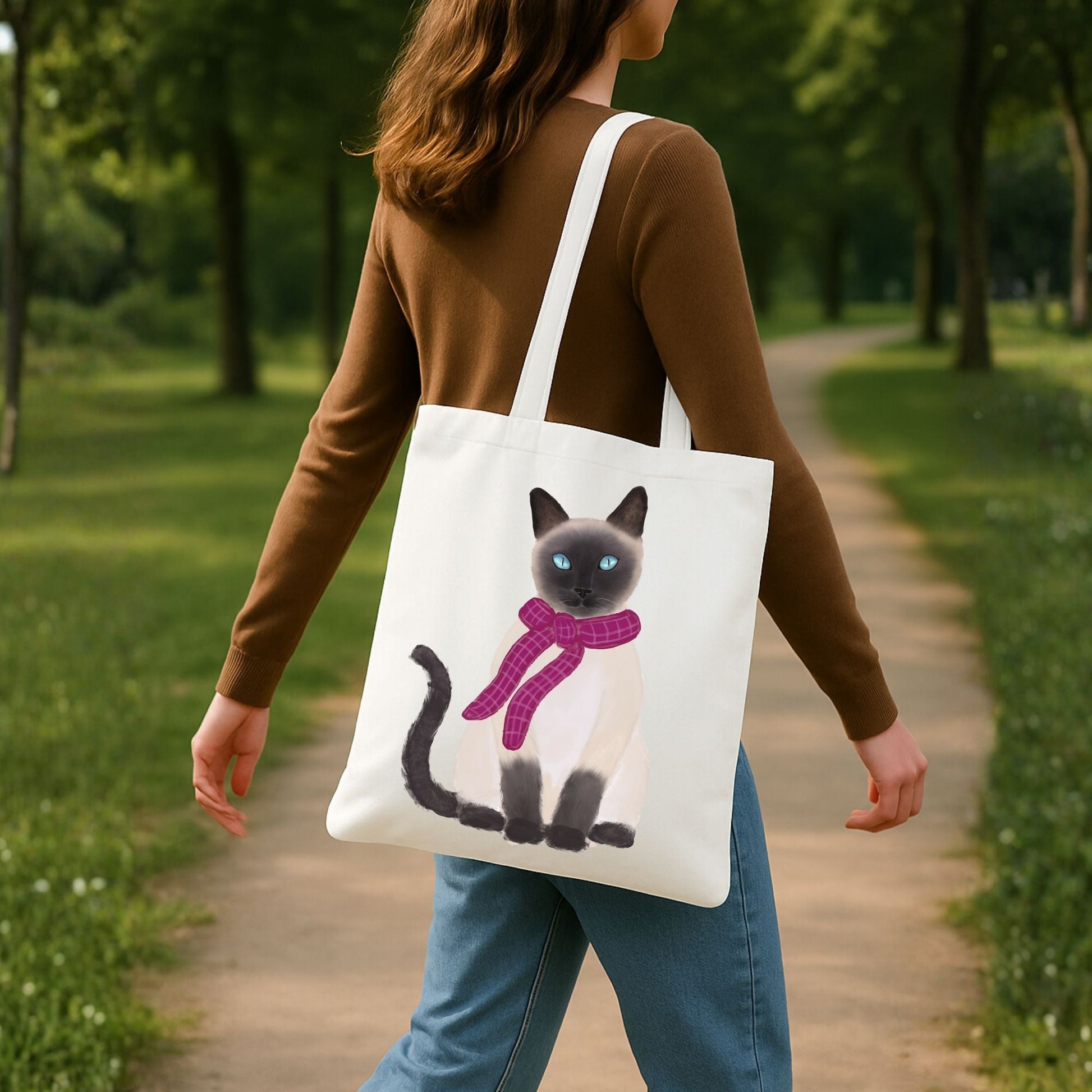 Scarf Siamese Cat Canvas Tote Bag - MerikaArt