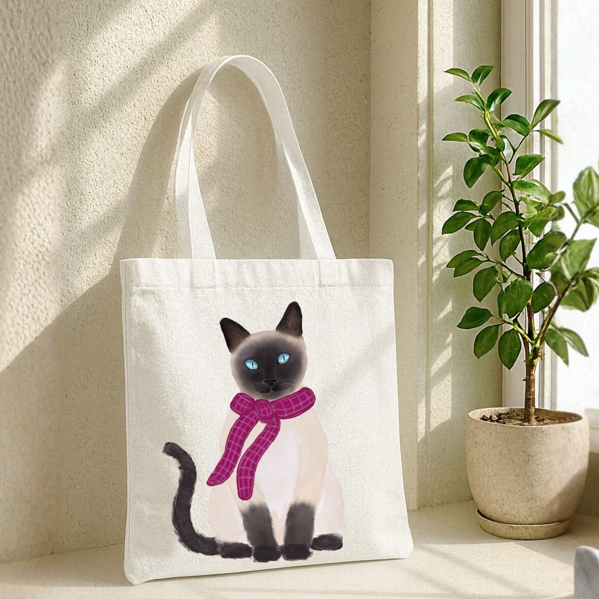 Scarf Siamese Cat Canvas Tote Bag - MerikaArt
