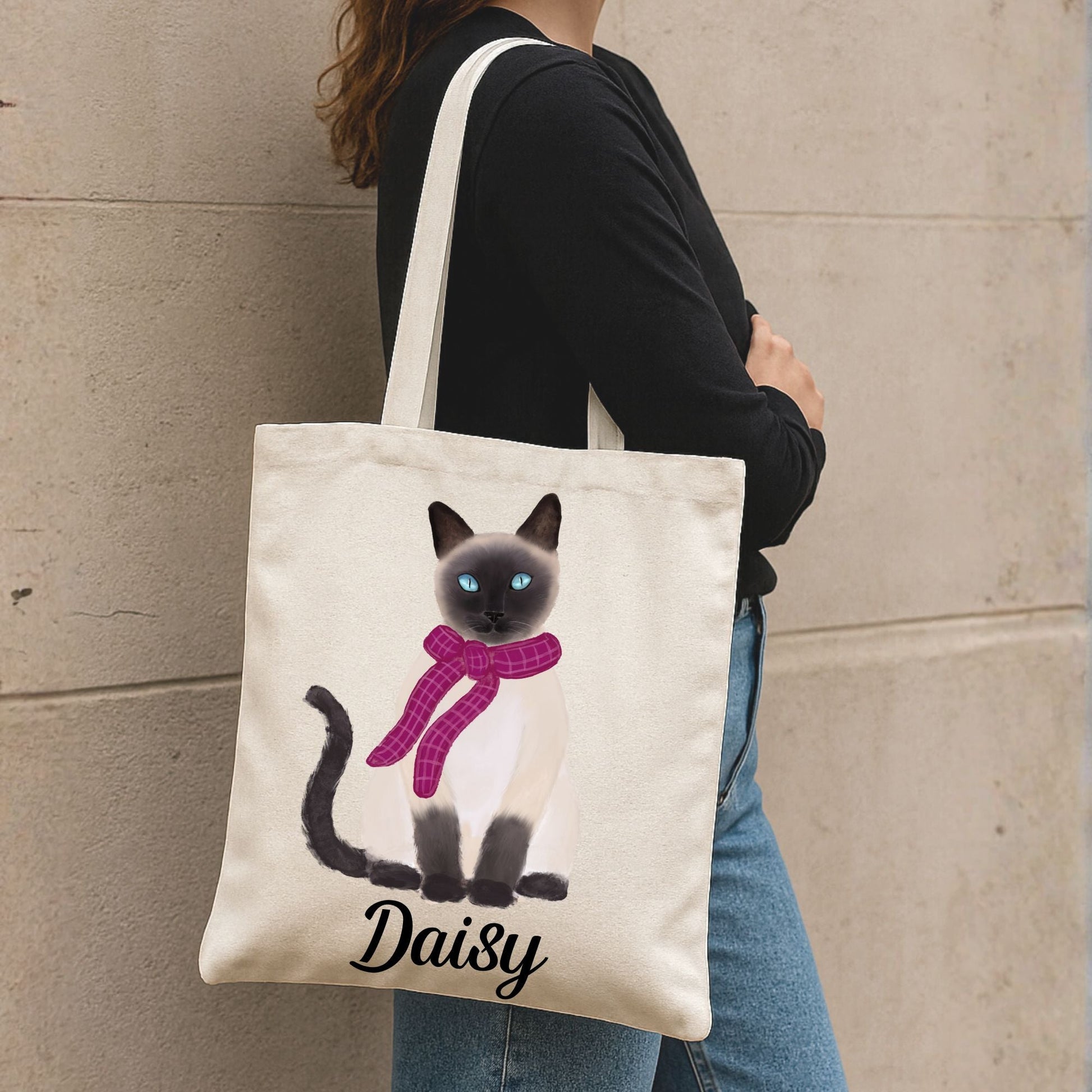Scarf Siamese Cat Canvas Tote Bag - MerikaArt