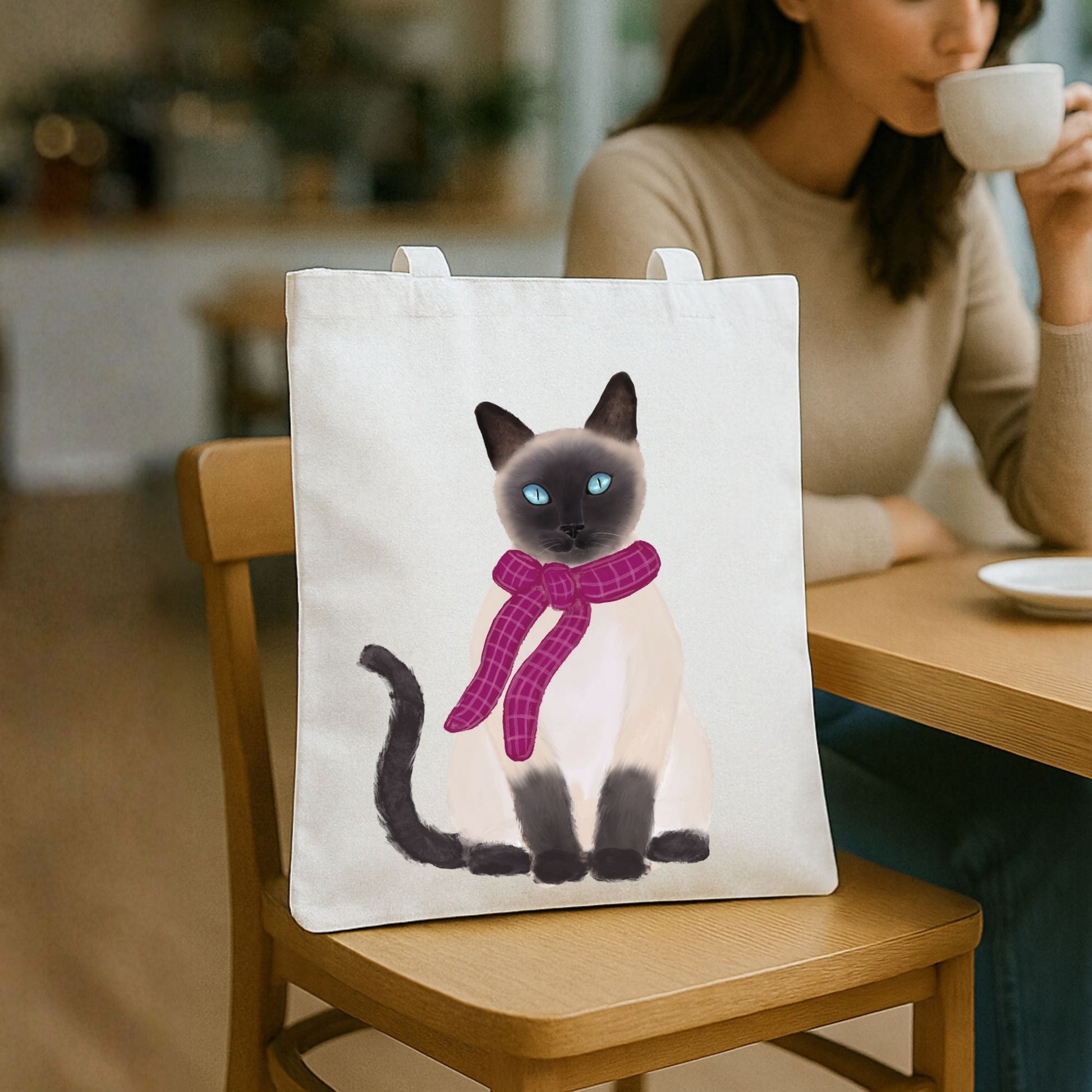 Scarf Siamese Cat Canvas Tote Bag - MerikaArt