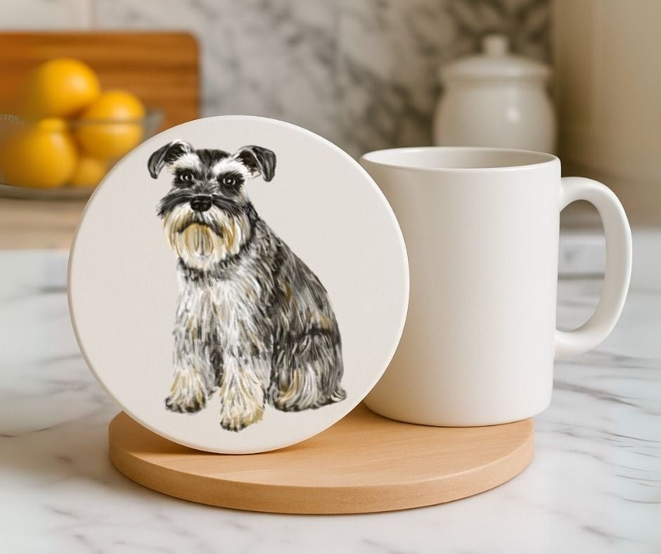 Schnauzer Ceramic Coaster - MerikaArt