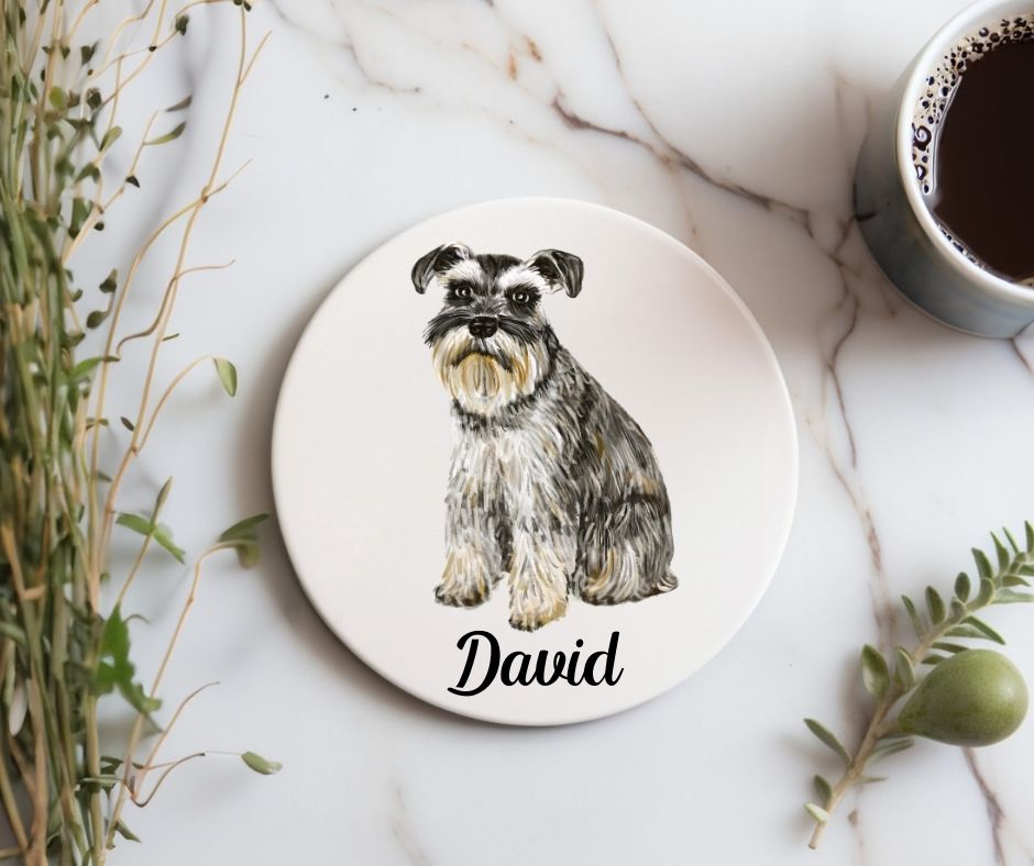 Schnauzer Ceramic Coaster - MerikaArt