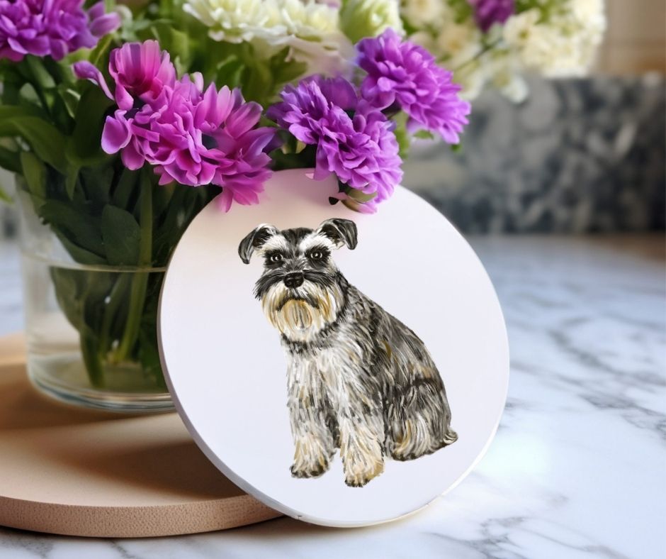 Schnauzer Ceramic Coaster - MerikaArt