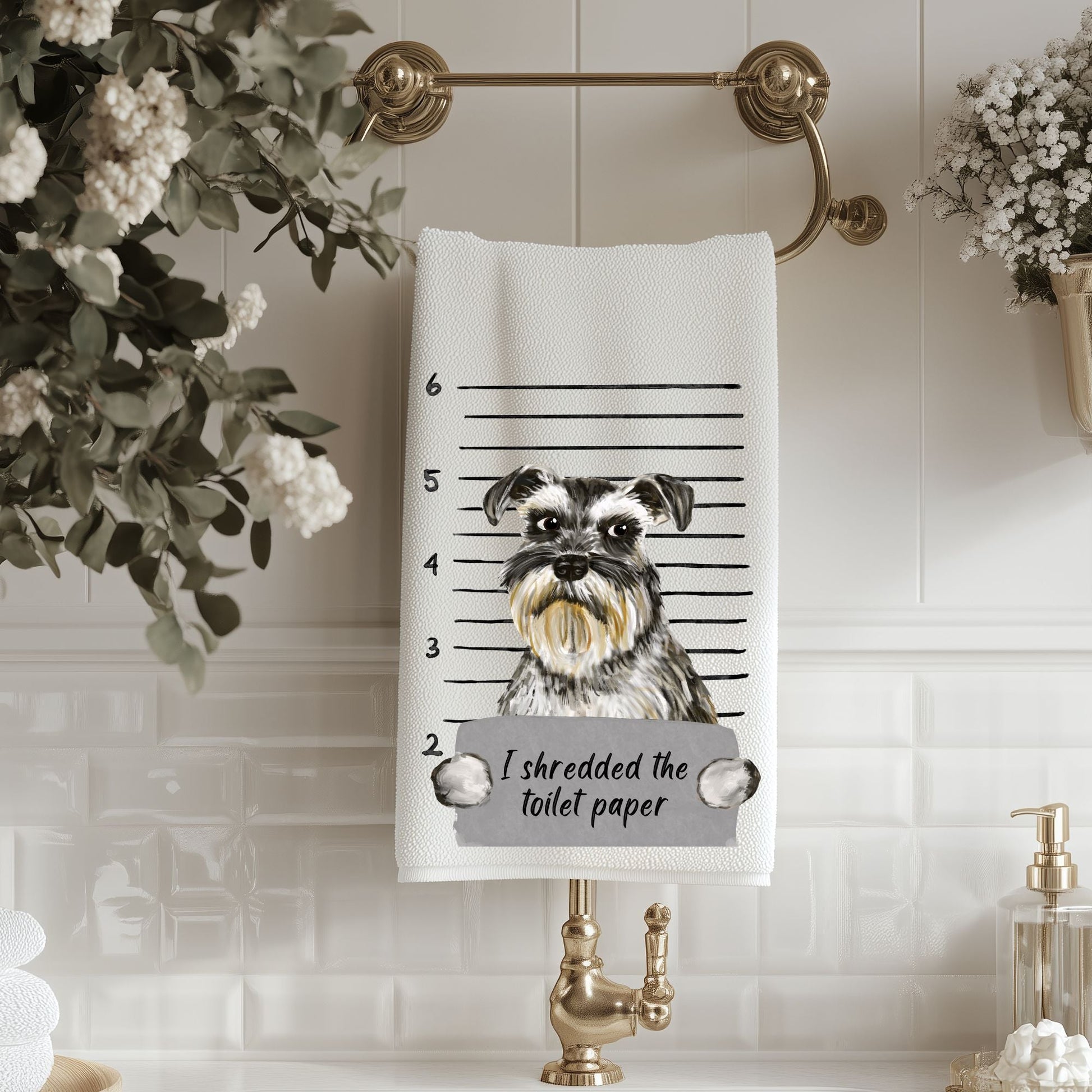 Schnauzer Mugshot Bathroom Towel - MerikaArt