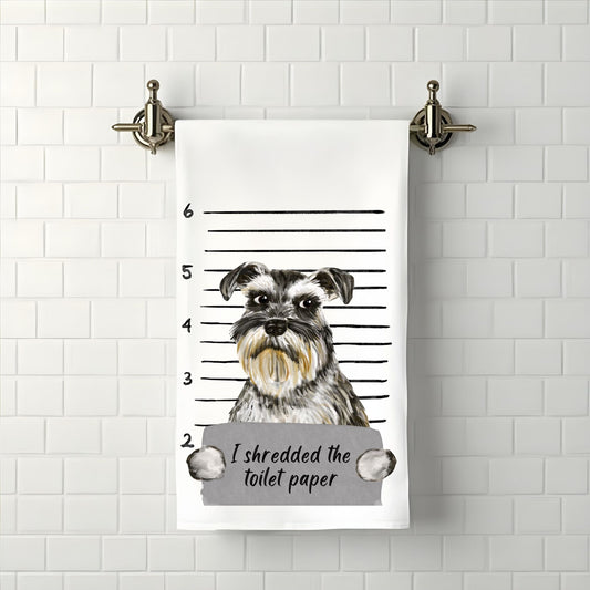 Schnauzer Mugshot Bathroom Towel - MerikaArt