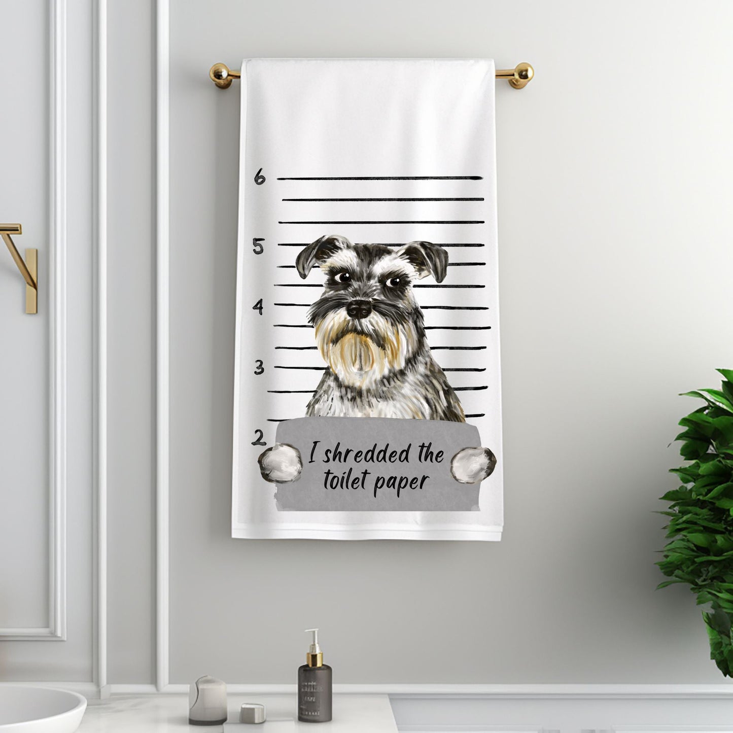 Schnauzer Mugshot Bathroom Towel - MerikaArt