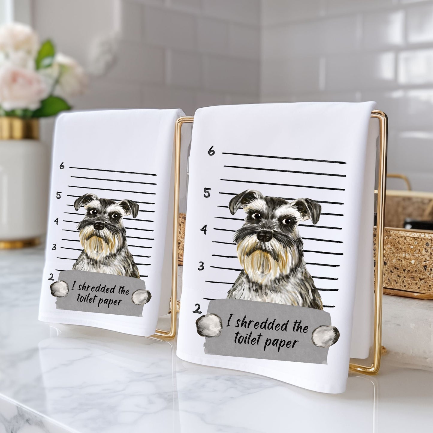 Schnauzer Mugshot Bathroom Towel - MerikaArt