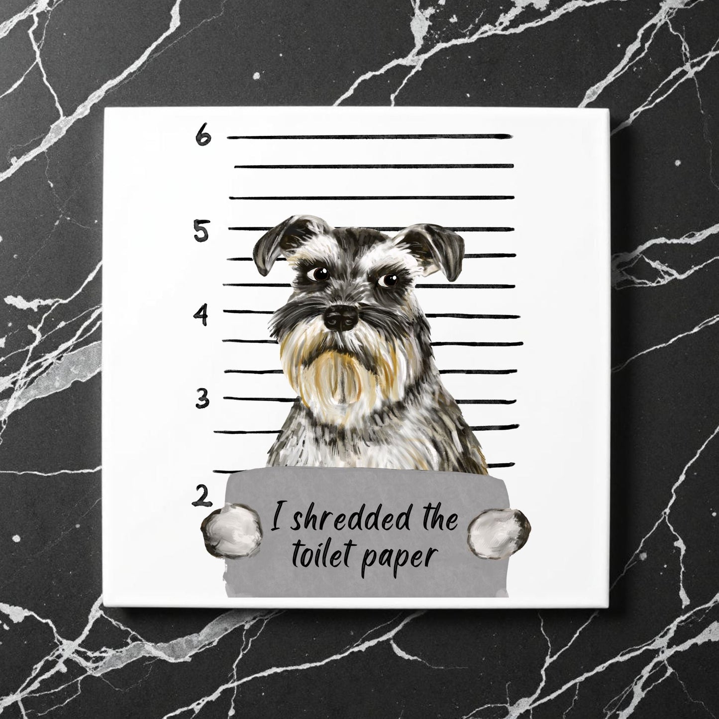 Schnauzer Mugshot Ceramic Tile - MerikaArt