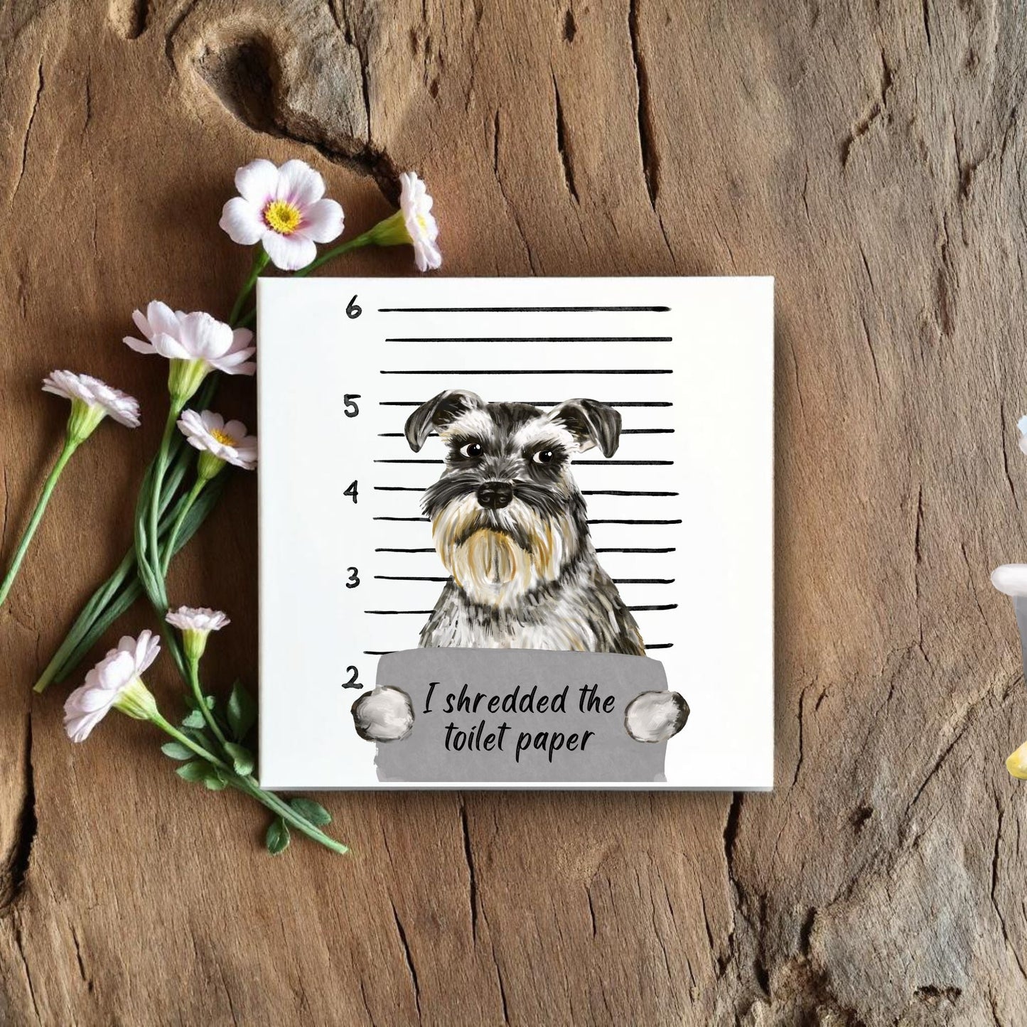 Schnauzer Mugshot Ceramic Tile - MerikaArt