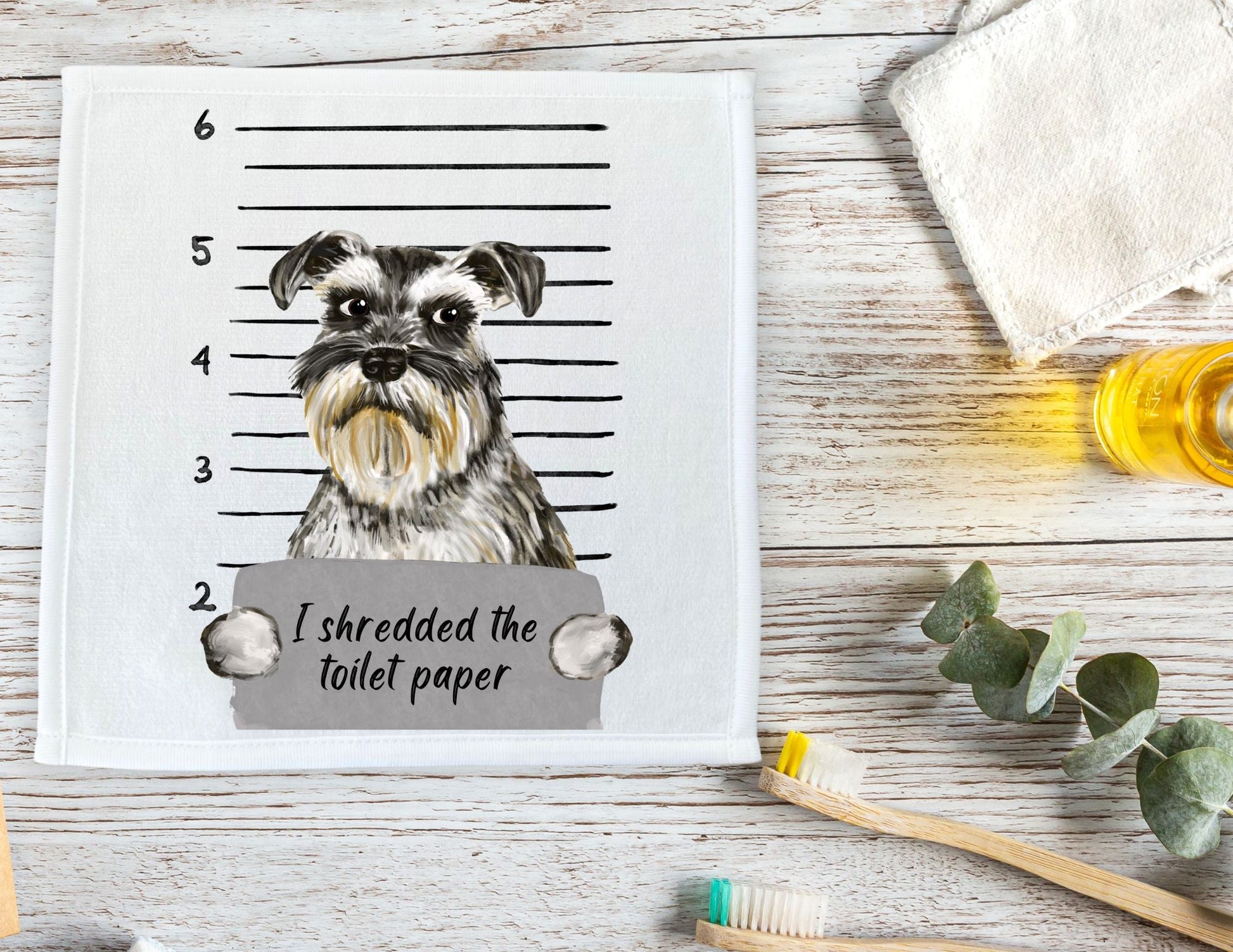 Schnauzer Mugshot Washcloth - MerikaArt