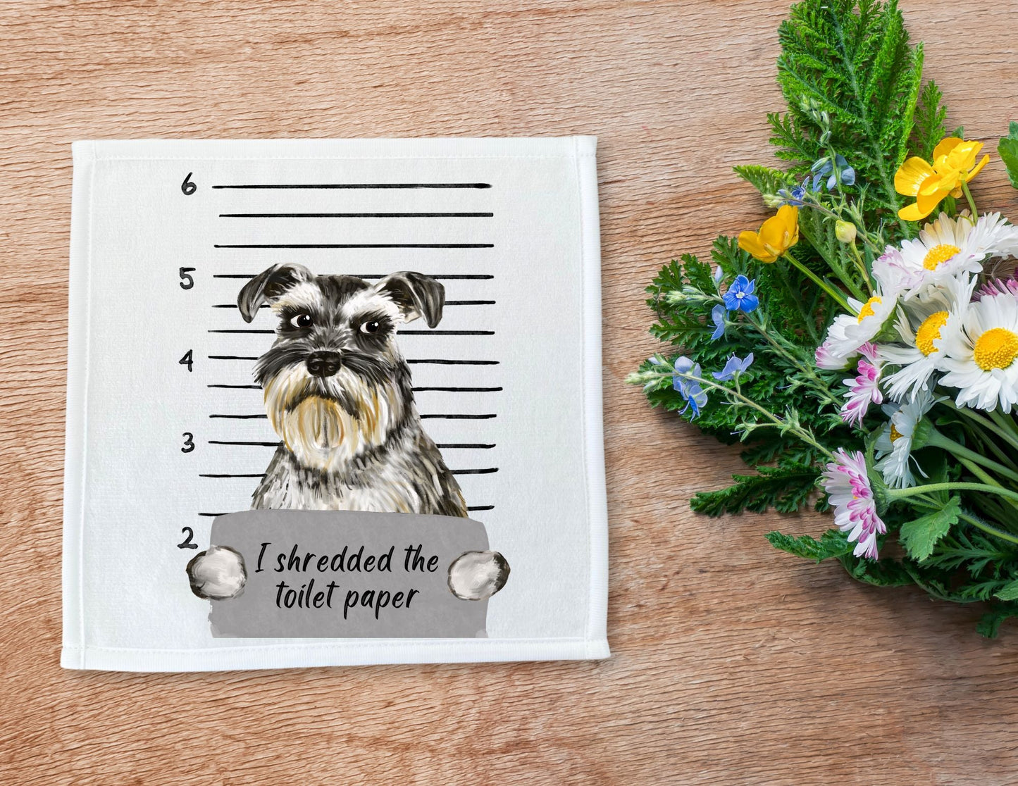 Schnauzer Mugshot Washcloth - MerikaArt