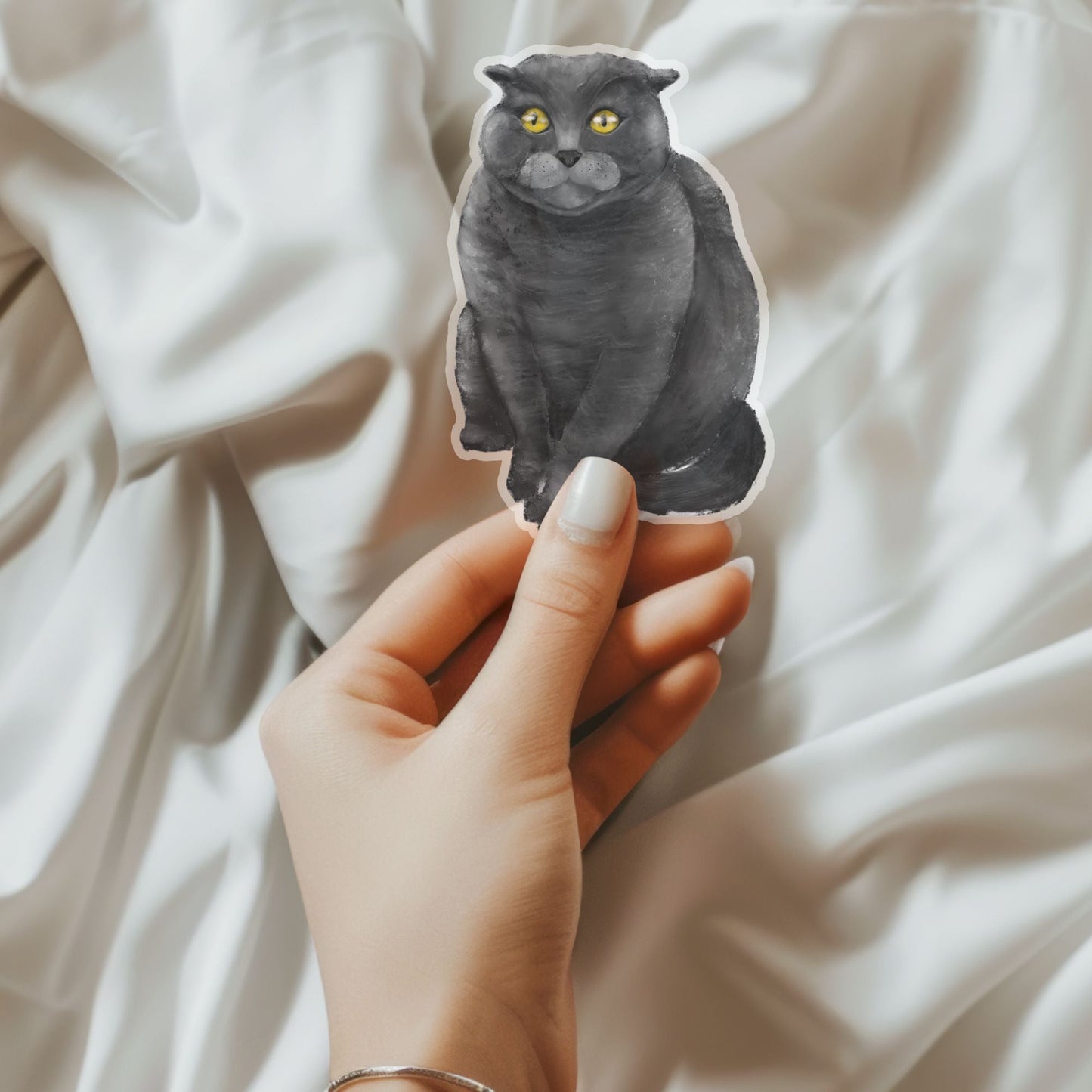 Scottish Fold Black Cat Sticker - MerikaArt