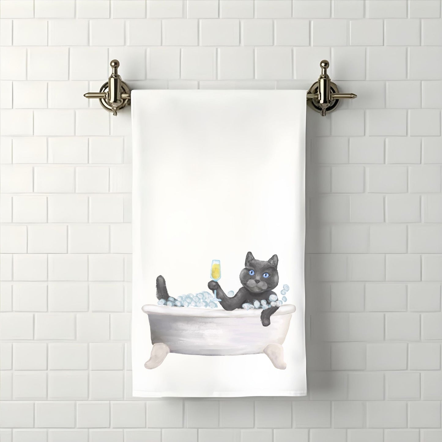 Scottish Fold Cat Champagne Bubble Bath Towel - MerikaArt