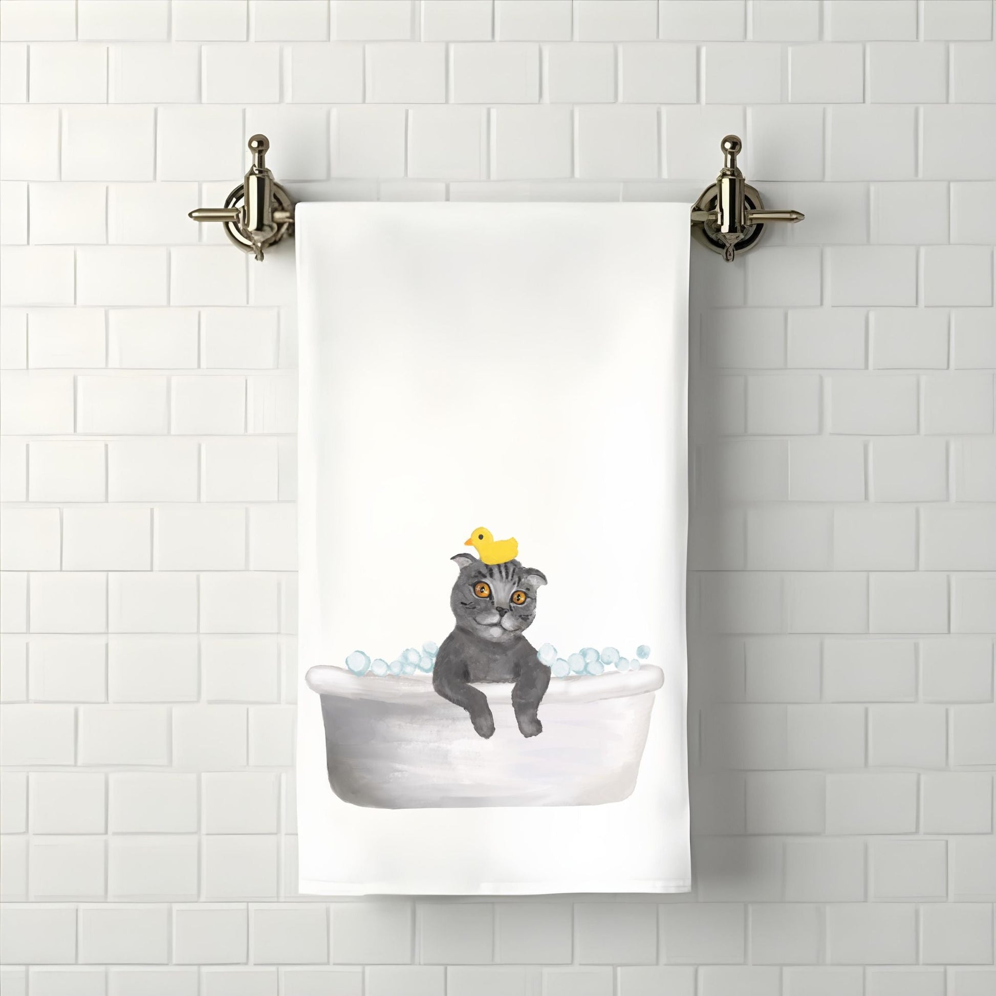 Scottish Fold Cat in Bathtub Bathroom Towel - MerikaArt