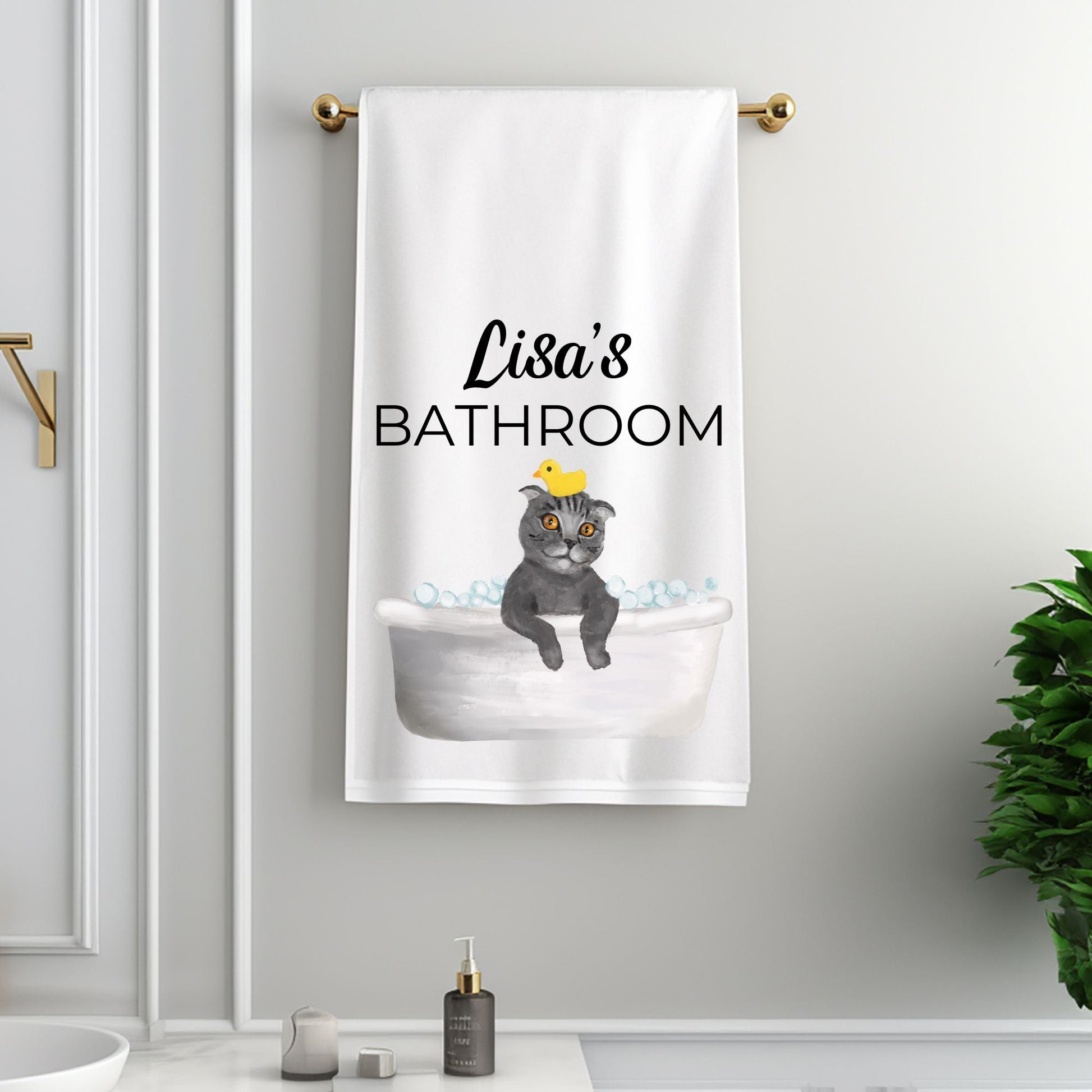 Scottish Fold Cat in Bathtub Bathroom Towel - MerikaArt