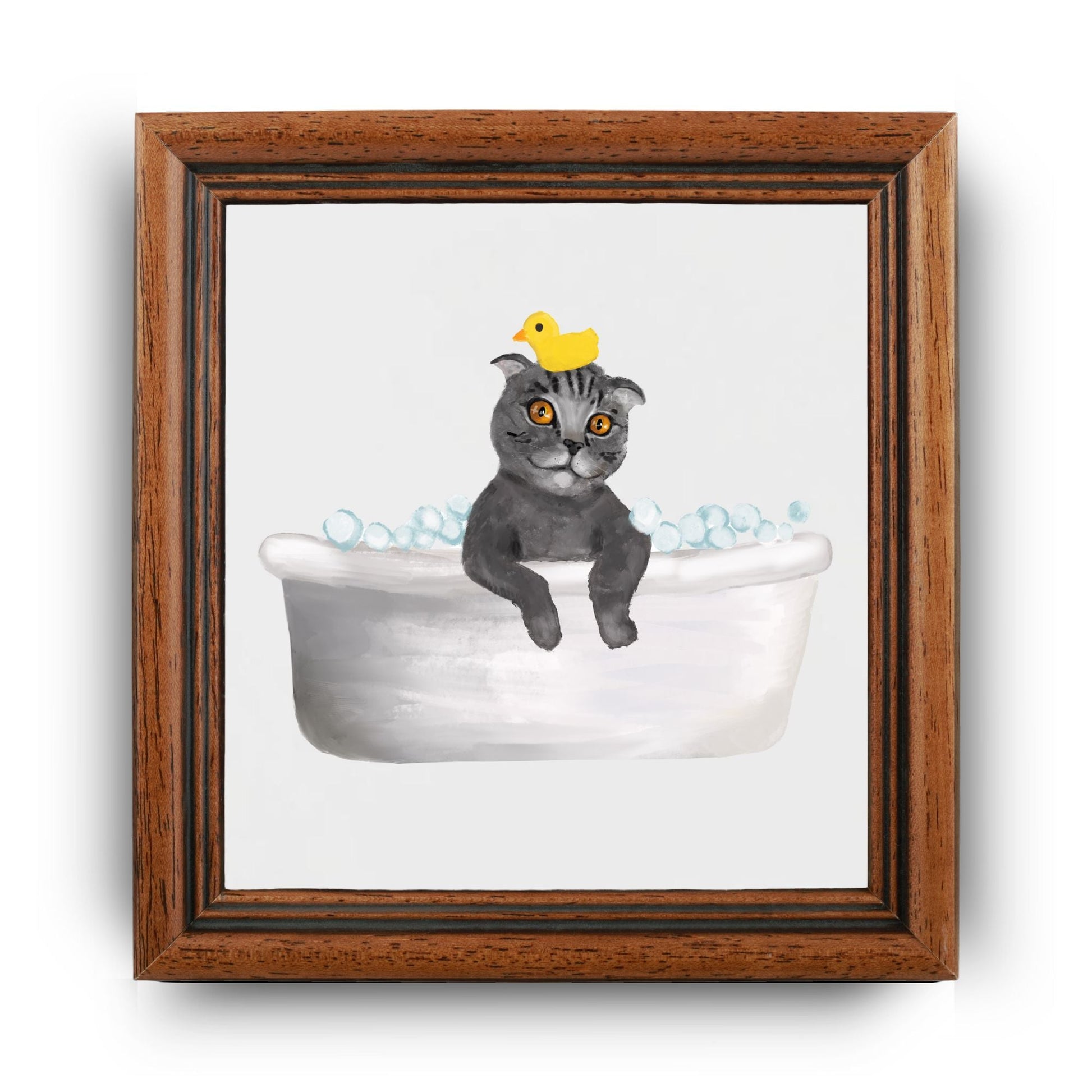 Scottish Fold Cat in Bathtub Ceramic Tile – Handcrafted Whimsical Pet Art Decor - MerikaArt