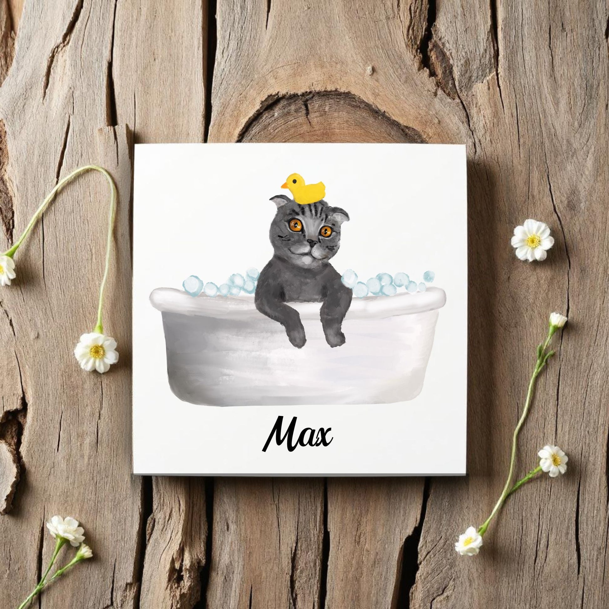 Scottish Fold Cat in Bathtub Ceramic Tile – Handcrafted Whimsical Pet Art Decor - MerikaArt