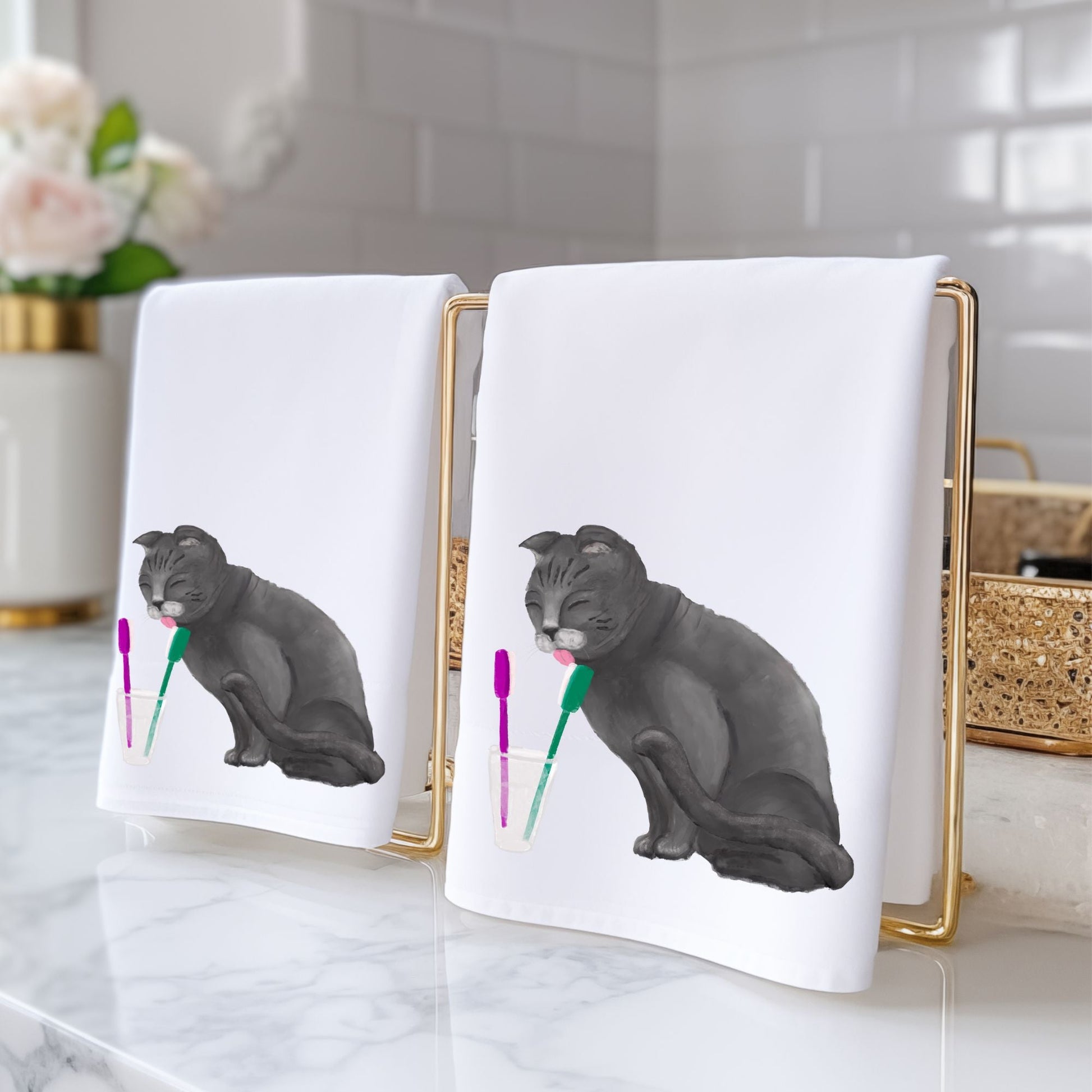 Scottish Fold Cat Toothbrush Bathroom Towel - MerikaArt