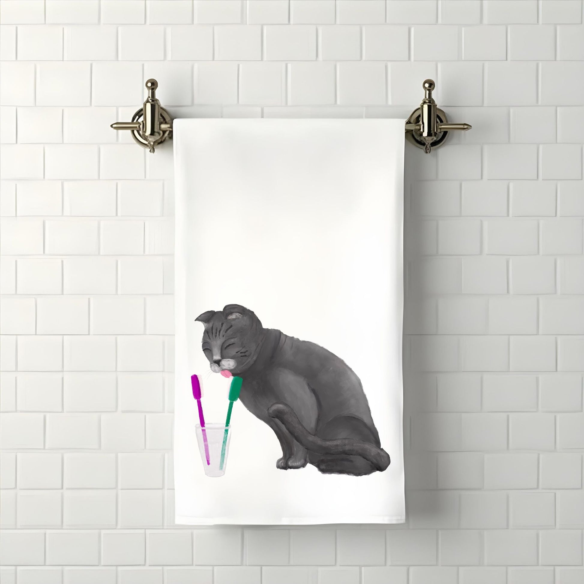 Scottish Fold Cat Toothbrush Bathroom Towel - MerikaArt