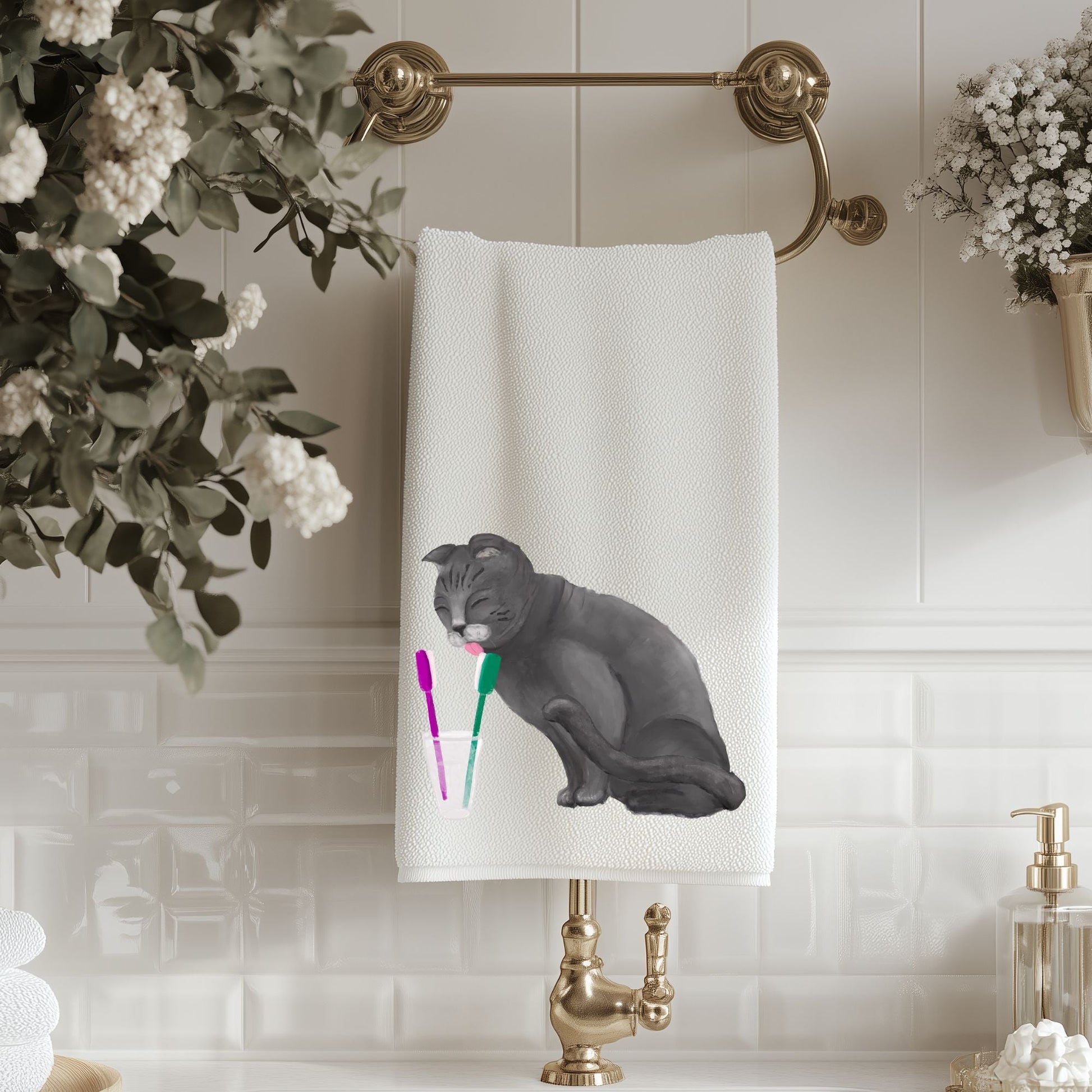 Scottish Fold Cat Toothbrush Bathroom Towel - MerikaArt