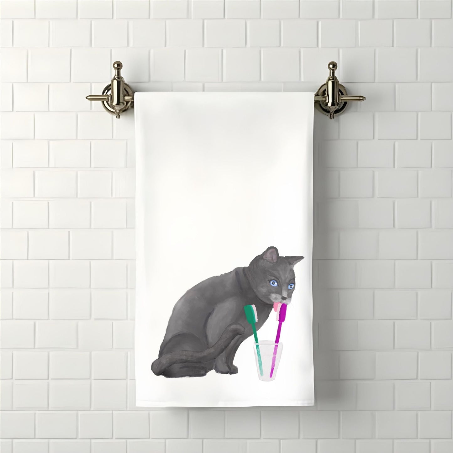 Scottish Fold Cat Toothbrush Bathroom Towel - MerikaArt