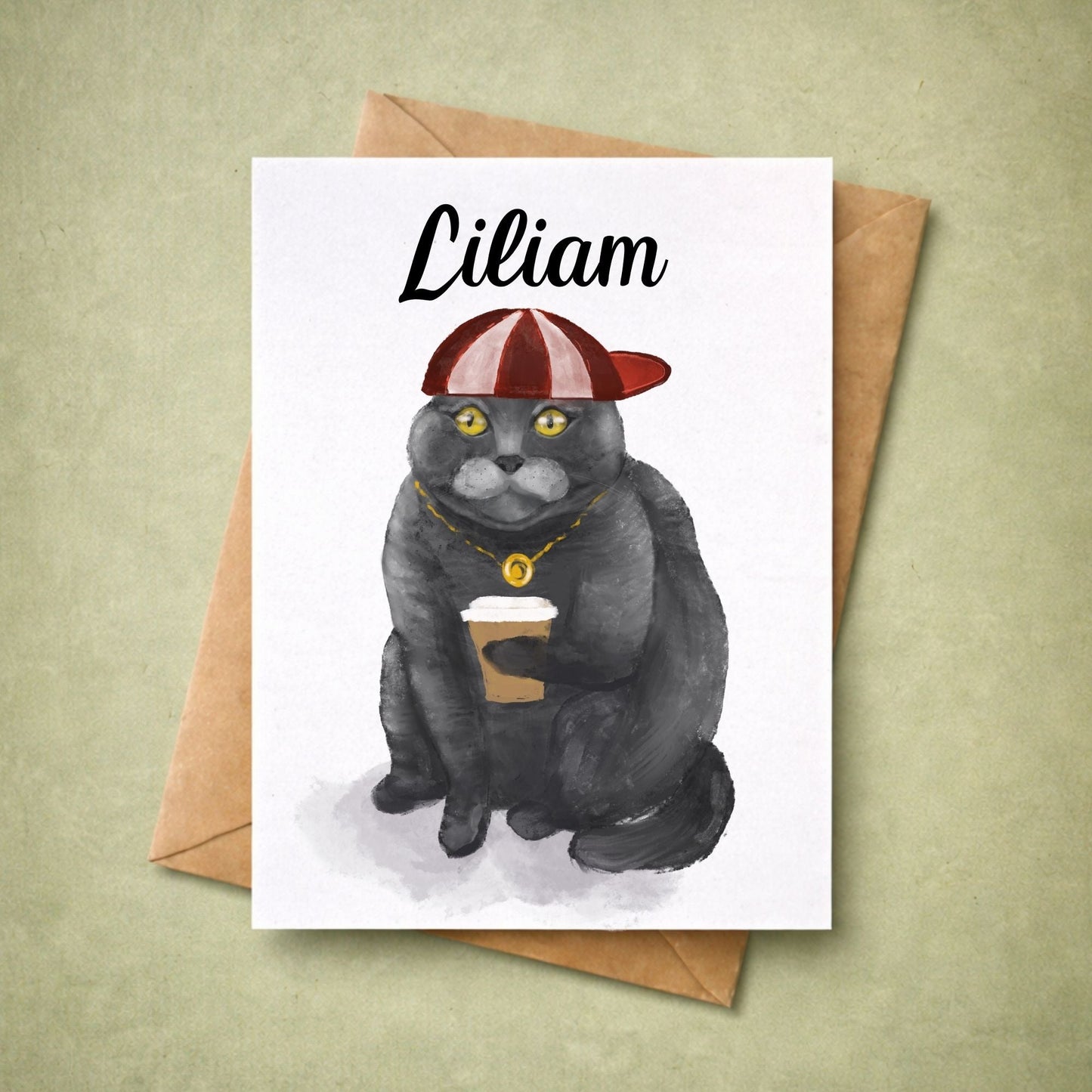 Scottish Fold Cat with Coffee Postcard - MerikaArt