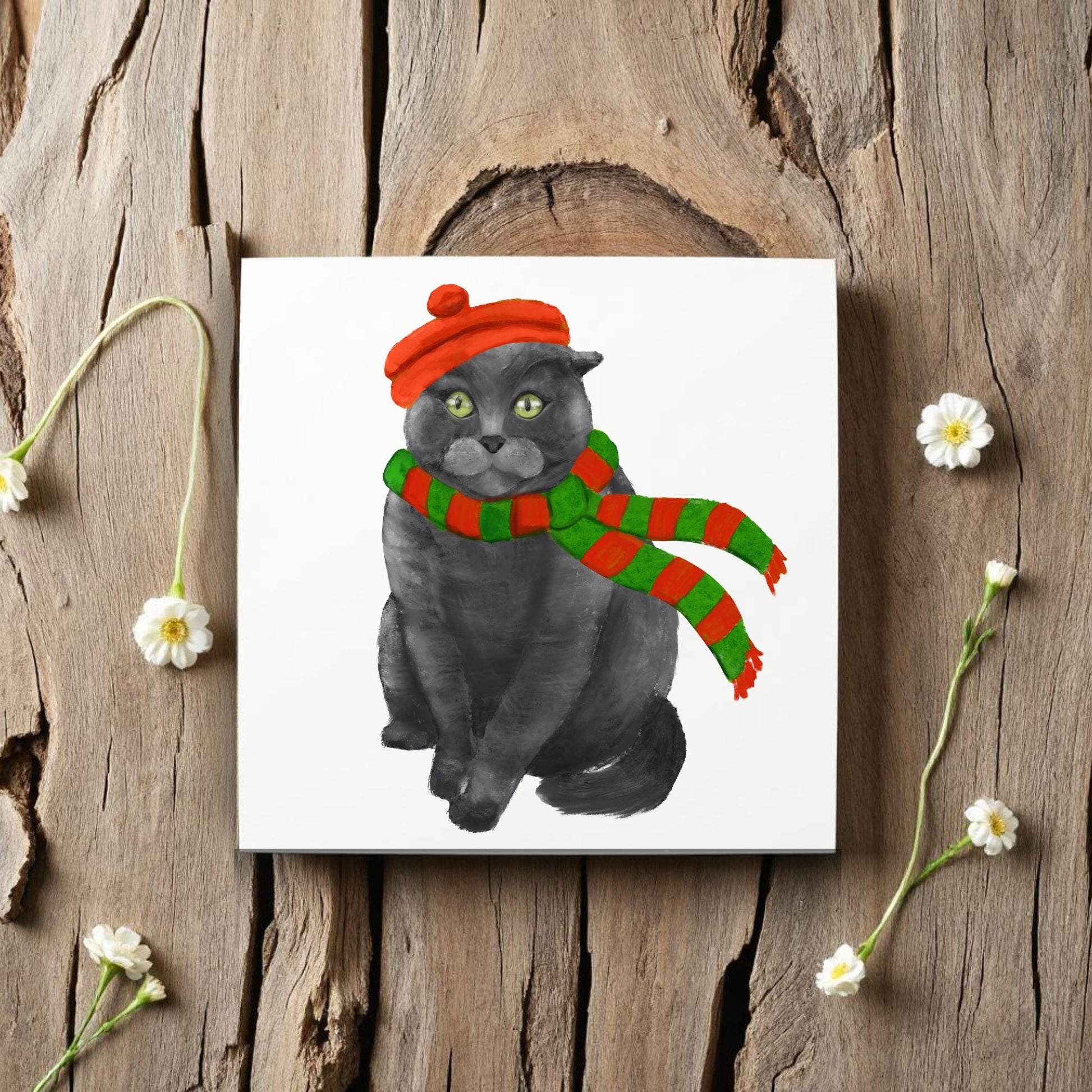 Scottish Fold Christmas Ceramic Tile - MerikaArt