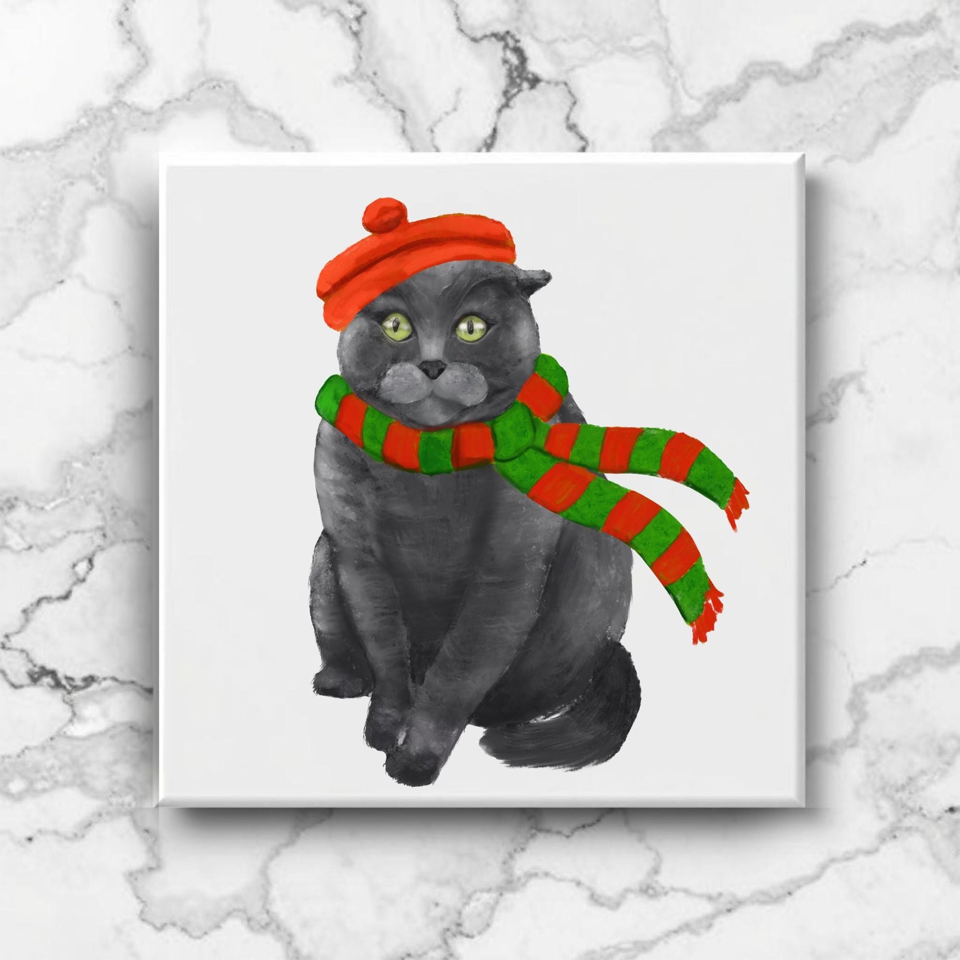 Scottish Fold Christmas Ceramic Tile - MerikaArt