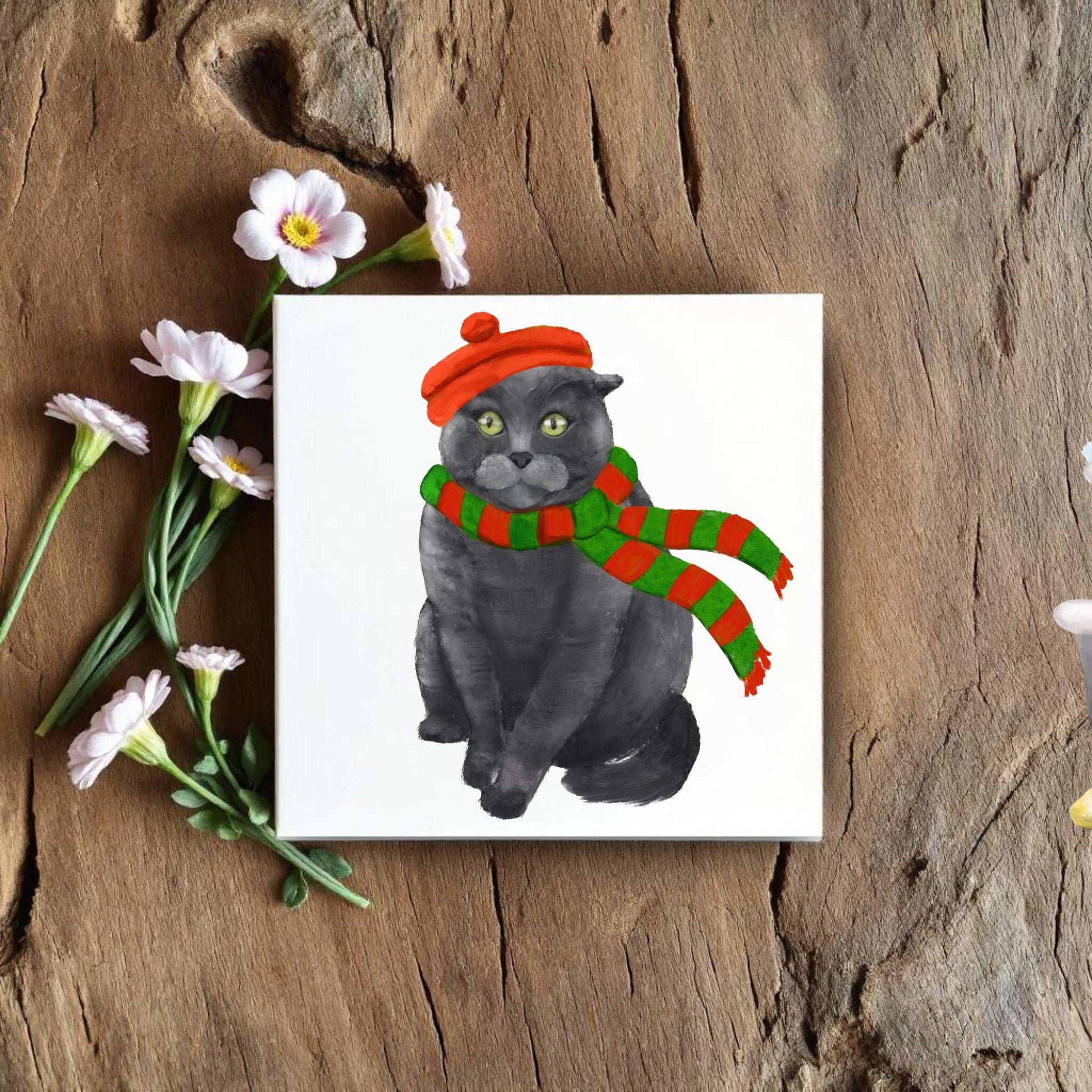 Scottish Fold Christmas Ceramic Tile - MerikaArt