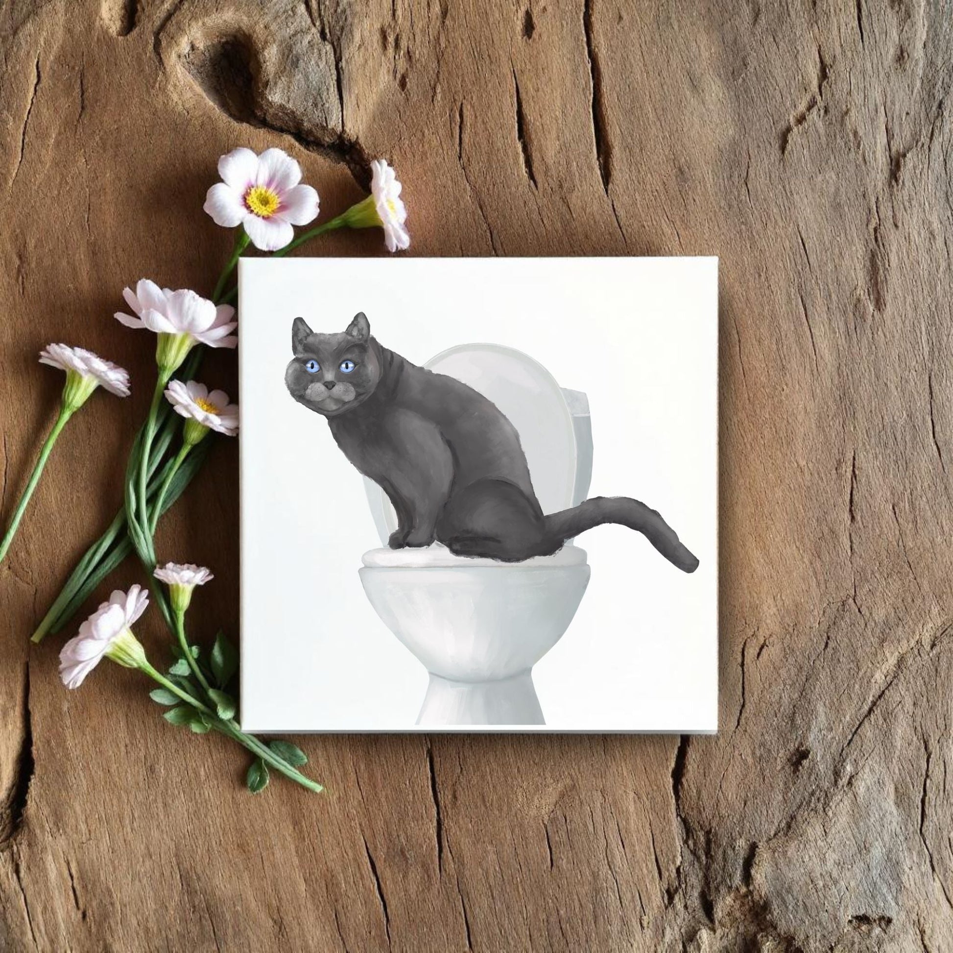 Scottish Fold Gray Cat Bathroom Ceramic Tile - MerikaArt