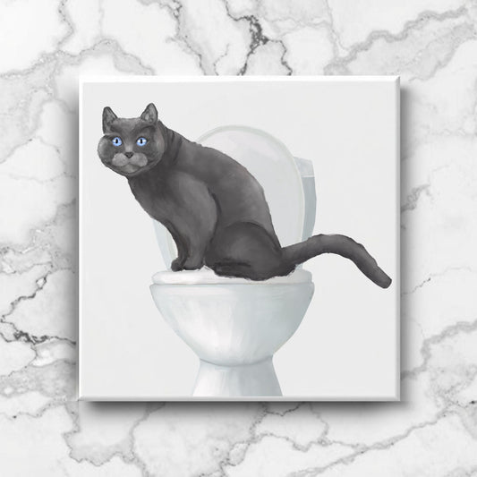 Scottish Fold Gray Cat Bathroom Ceramic Tile - MerikaArt